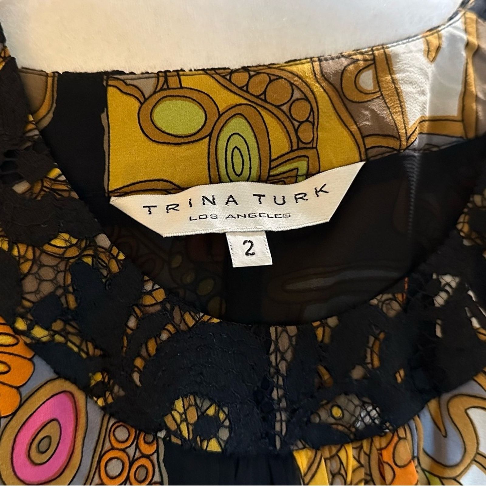 Trina Turk VINTAGE Trina Turk 60s Style Mod Print Silk Dress Size XS / US 0-2 / IT 36-38 - 6 Thumbnail