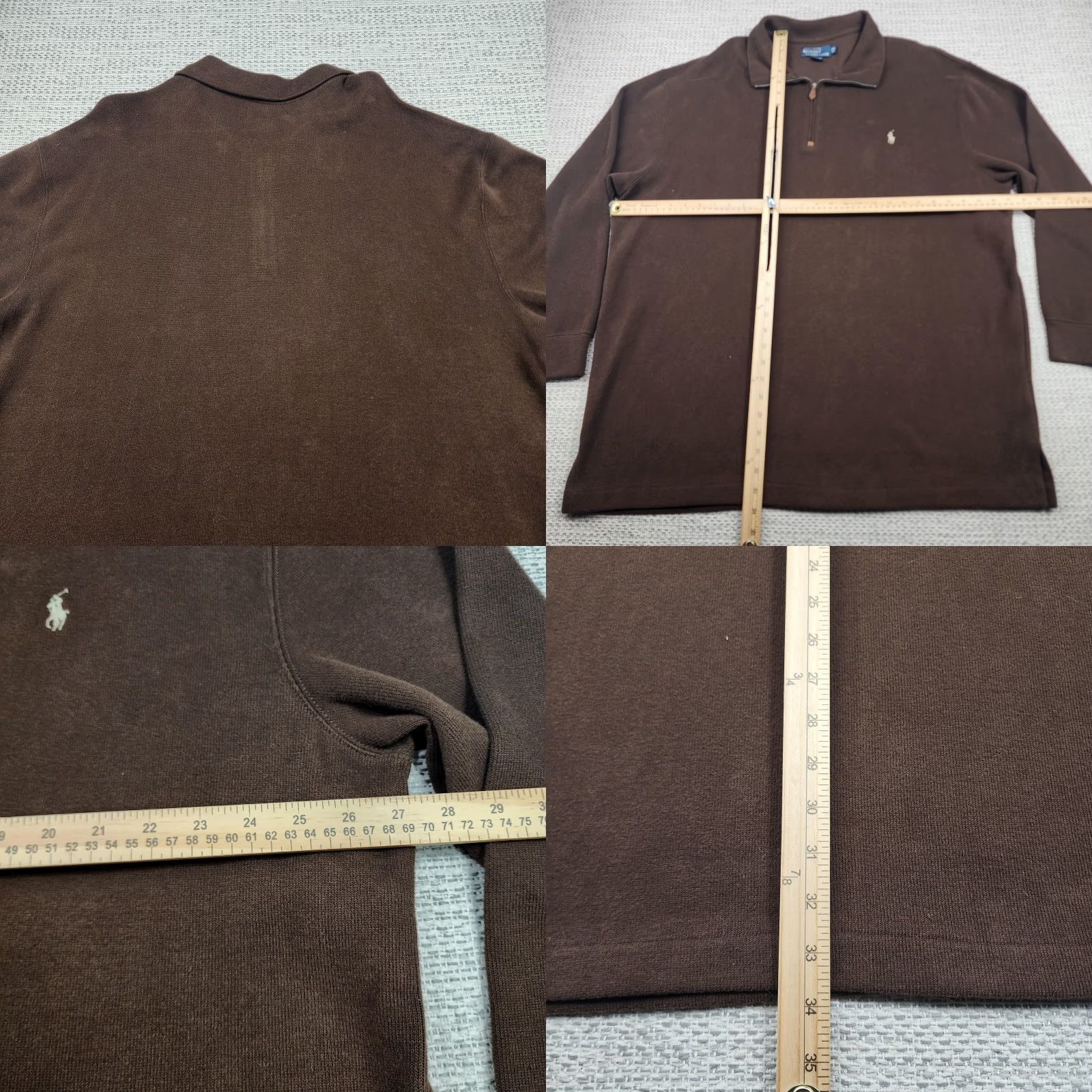 Polo Ralph Lauren Polo Ralph Lauren Sweater Mens 2XB Brown Long Sleeve Quarter Zip Pullover Cotton Knit Embroidered Logo Zipper Big & Tall Size US XXL / EU 58 / 5 - 8 Thumbnail