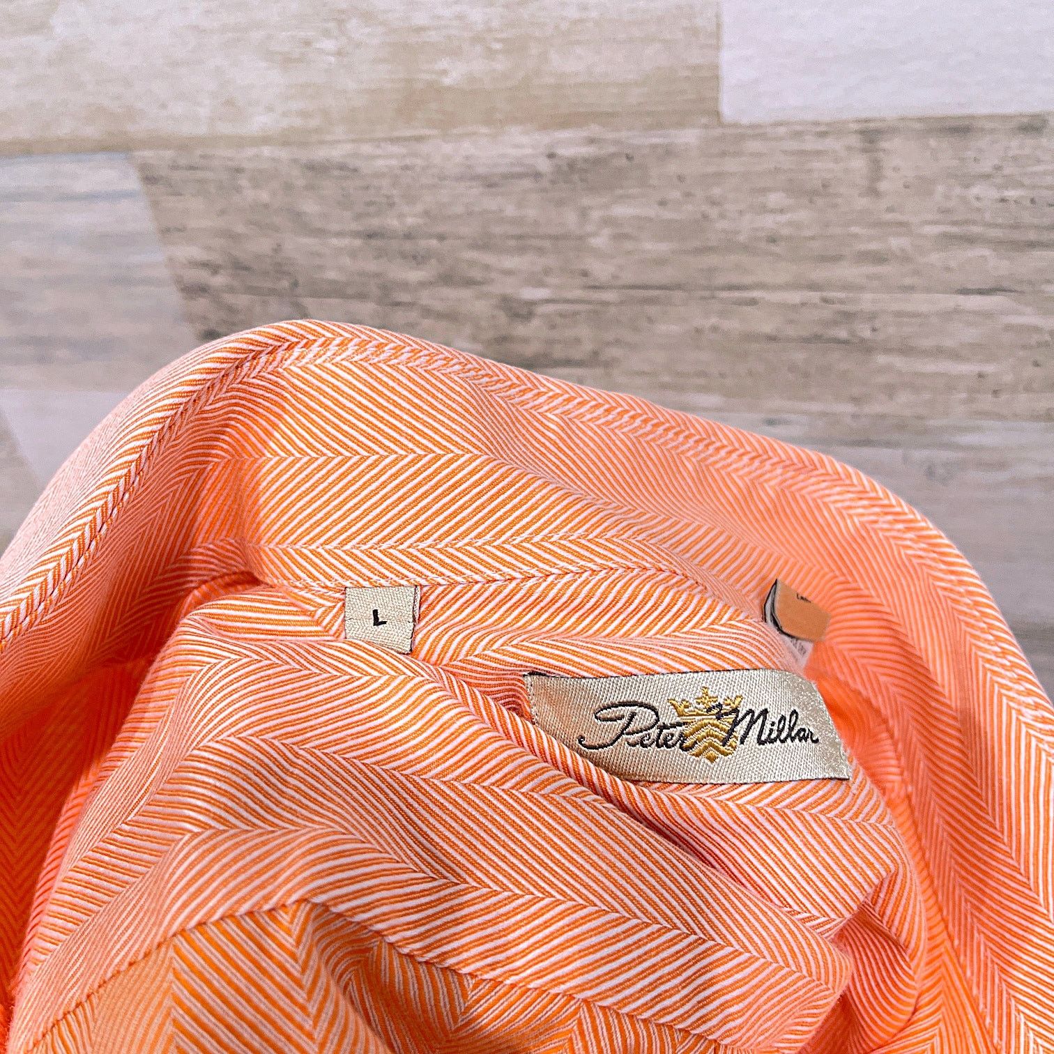 Peter Millar Peter Millar Herringbone Dress Shirt Orange Cotton Career L Size US L / EU 52-54 / 3 - 5 Thumbnail