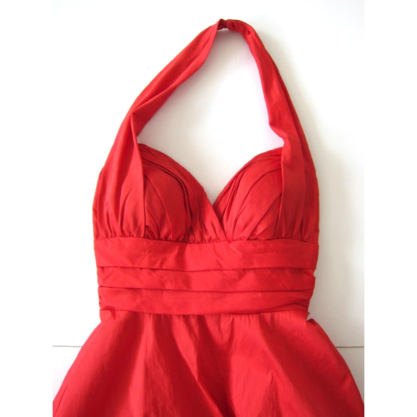 Vintage VINTAGE Betsy & Adam Linda Bernell Red Satin Ruched Puff Halter Party Cocktail Dress 4 Size S / US 4 / IT 40 - 3 Thumbnail