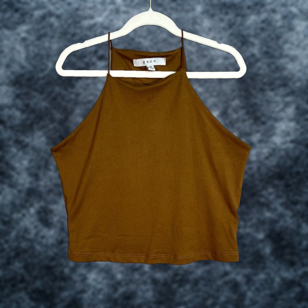 Vintage Gaze Womens Halter Crop Top Sleeveless XS Brown Size XS / US 0-2 / IT 36-38 - 1 Thumbnail