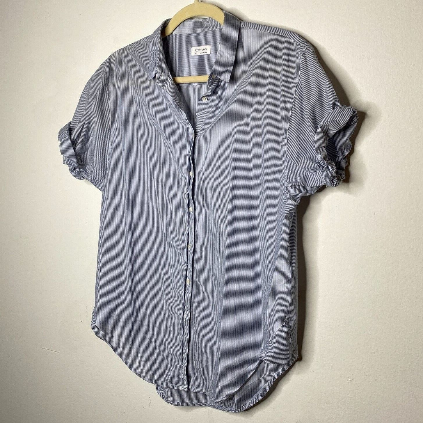 Aritzia Aritzia Community Blue White PinStripe The Jane Button Shirt Size XS / US 0-2 / IT 36-38 - 3 Thumbnail