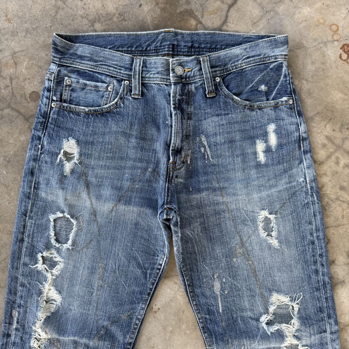Japanese Brand W33 Vintage HM208B Faded Ripped Flare Denim Jean Pants Size US 33 - 2 Thumbnail