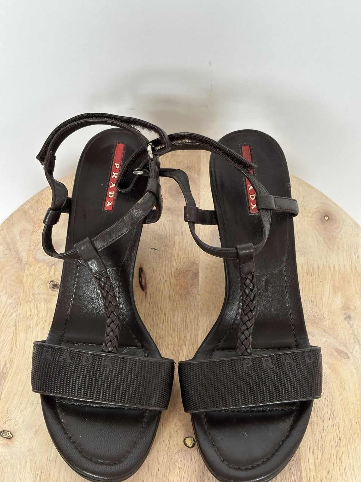 Designer × Prada Prada wedge sandals brown rare designer vintage Size US 7.5 / IT 37.5 - 6 Thumbnail