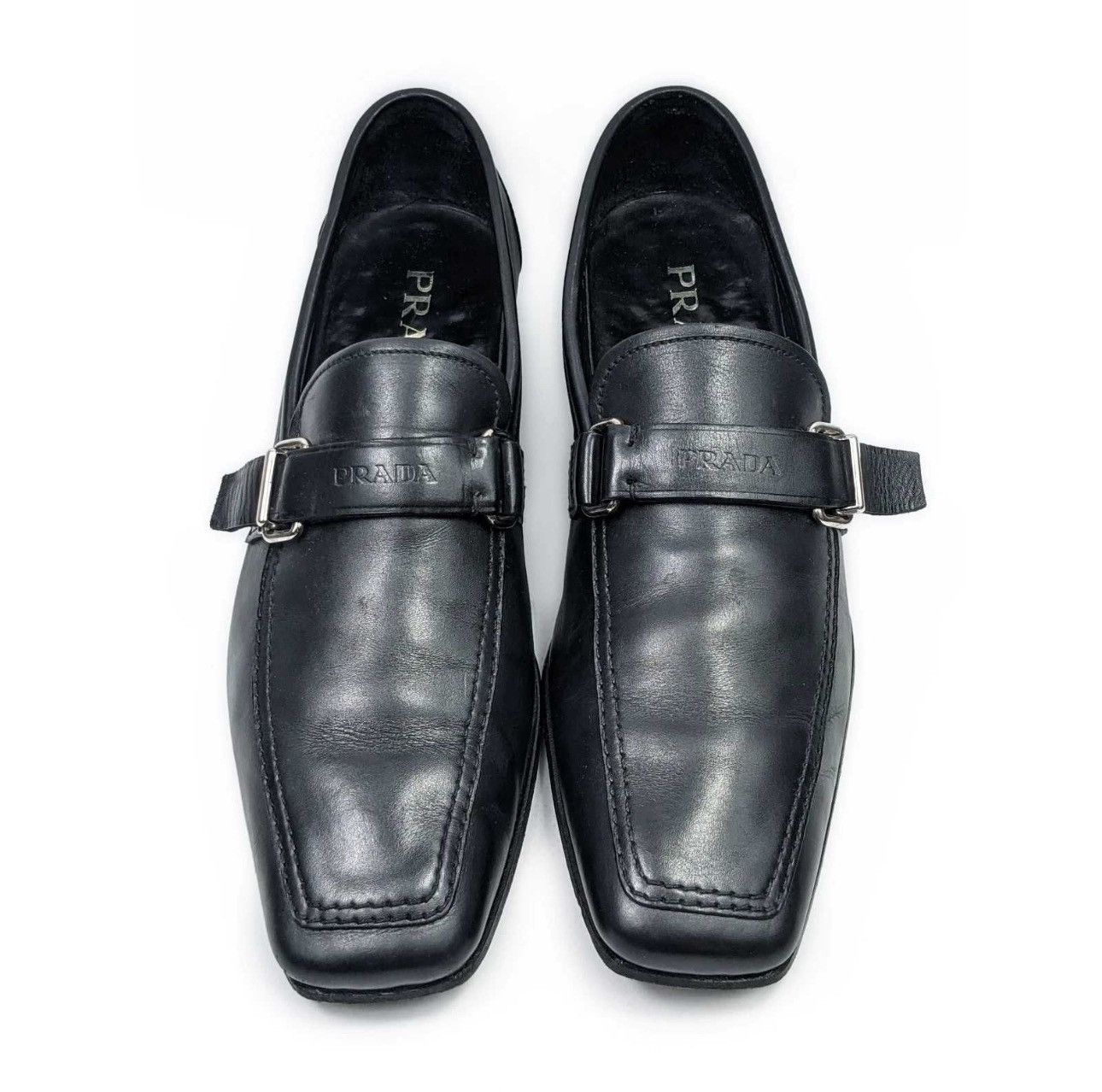 Prada Buckle Logo Loafers Vintage Leather Shoes Boots Low in Black, Men's (Size 9)