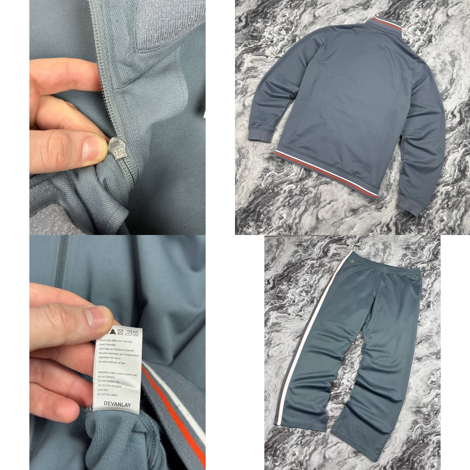 Lacoste VINTAGE Lacoste Track Suit Jacket And Pants Men 2XL Gray Tracksuit Set Logo Pockets Zipper Activewear Size 48R - 8 Thumbnail