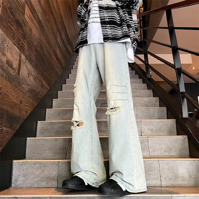 Japanese Brand Retro loose wide leg contrasting ripped jeans Size US 32 / EU 48 - 3 Thumbnail