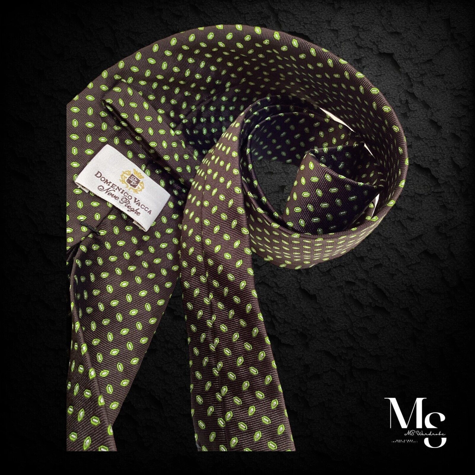 Domenico Vacca DOMENICO VACCA Nove Pieghe XL Green Brown Geometric Silk Tie Size ONE SIZE - 5 Thumbnail