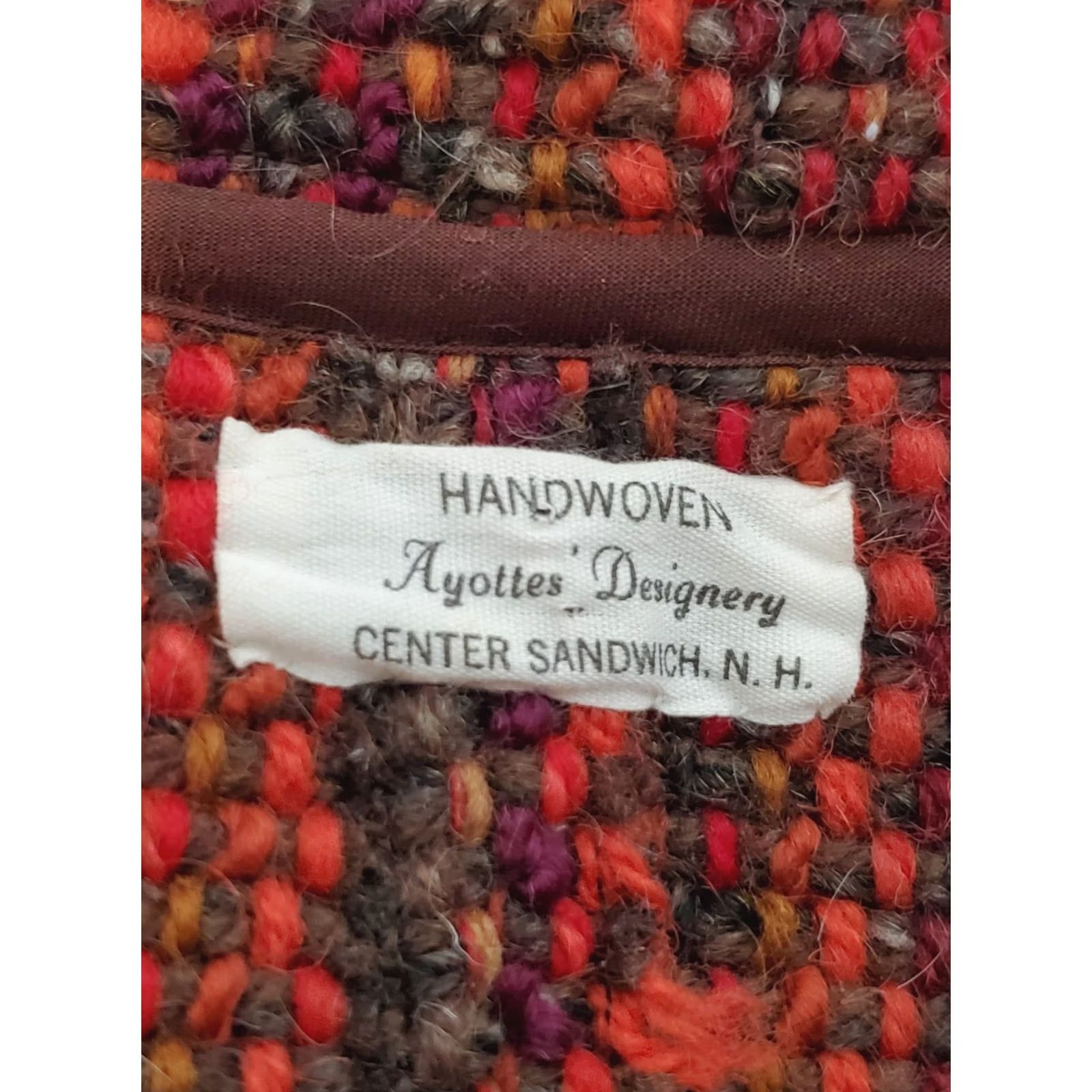 Vintage VTG Ayotte's Designery Handwoven Textile Vest Unisex L Roberta Ayotte's Designery Red Orange Brown Wool 1970s Hippy EUC Vest Mens Womens Size L / US 10 / IT 46 - 6 Thumbnail