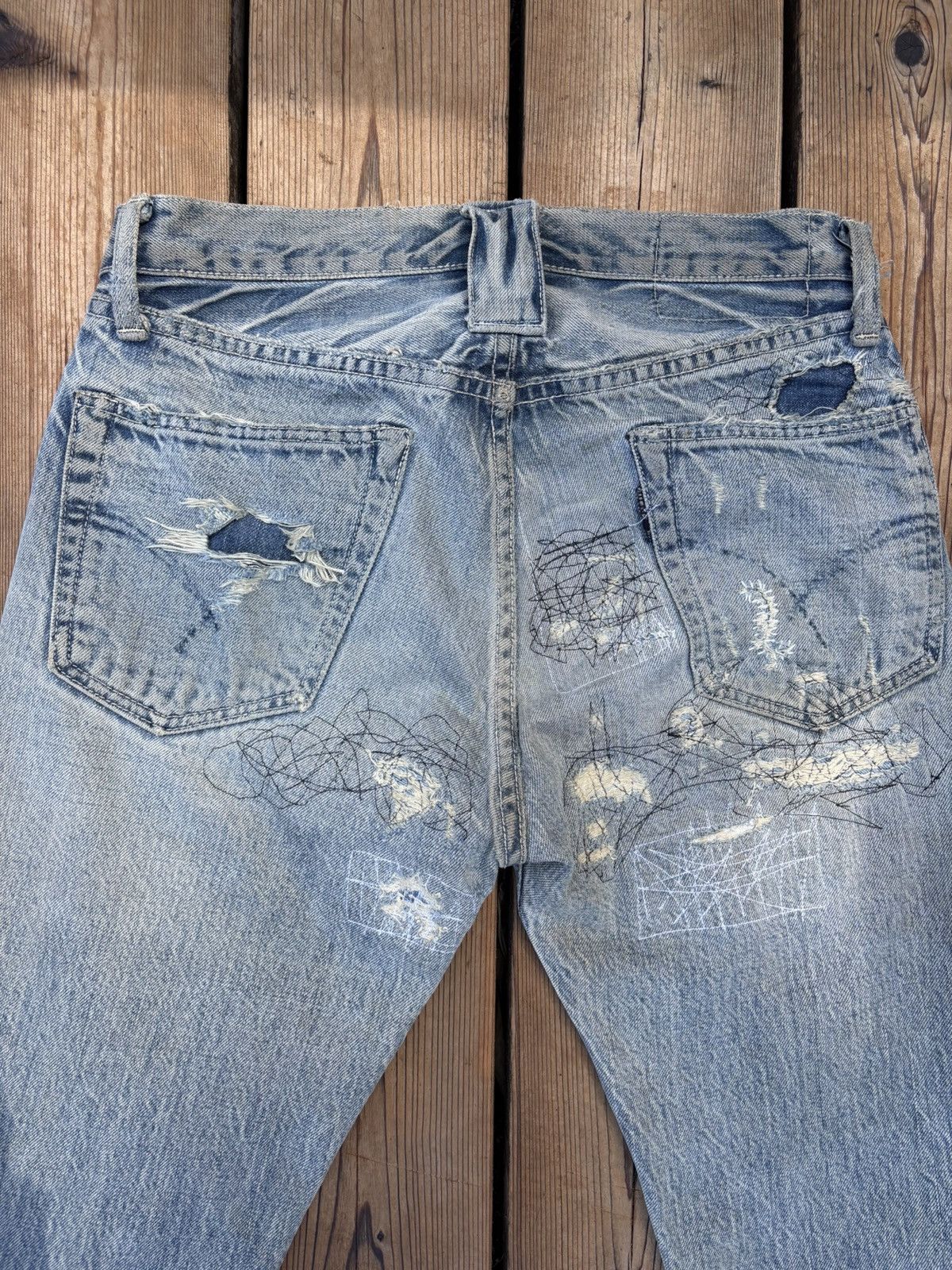 Blue Blue Japan Blue Blue Japan Repaired Selvedge Straight Denim Size US 31 - 7 Thumbnail