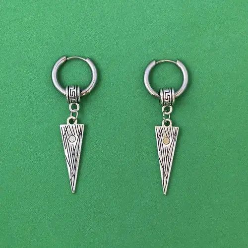 Sterling Silver 925 Silver Plated Geometric Triangle Dangle Earrings for Men Size ONE SIZE - 1 Thumbnail