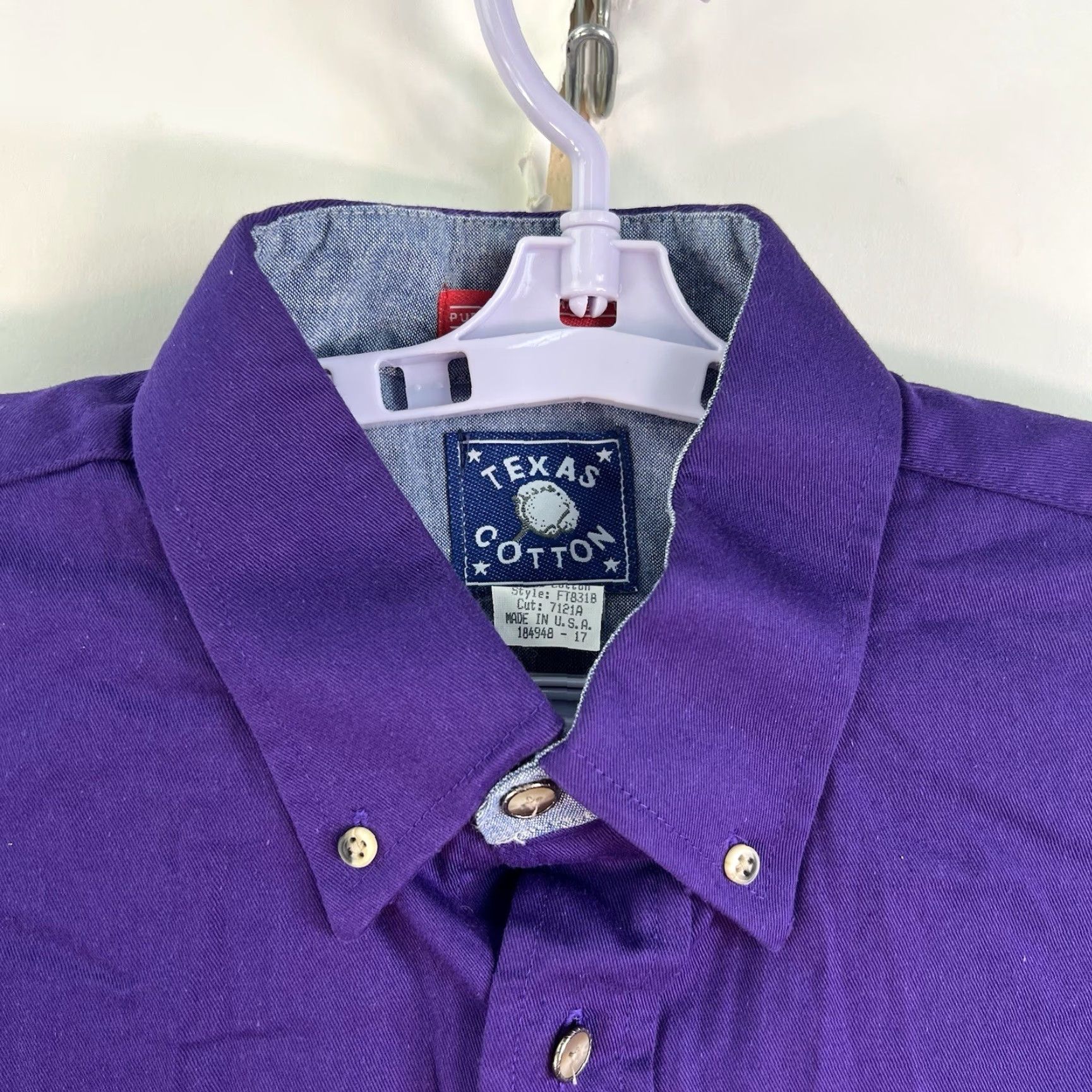 Vintage VINTAGE Texas Cotton Western Button-Down Shirt Mens SZ 15.5 Solid Purple Long Sleeve Casual U.S. Size US M / EU 48-50 / 2 - 4 Thumbnail