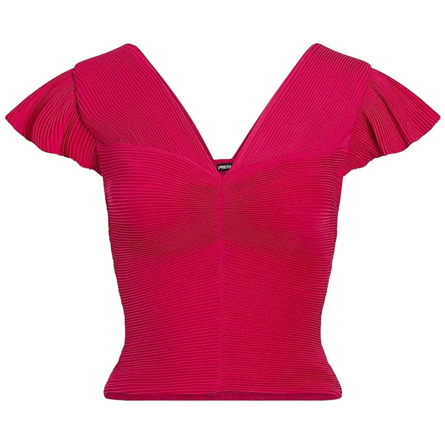 Express Express Pleated Flutter Sleeve Cropped Top in Pink, Size M Size M / US 6-8 / IT 42-44 - 1 Thumbnail