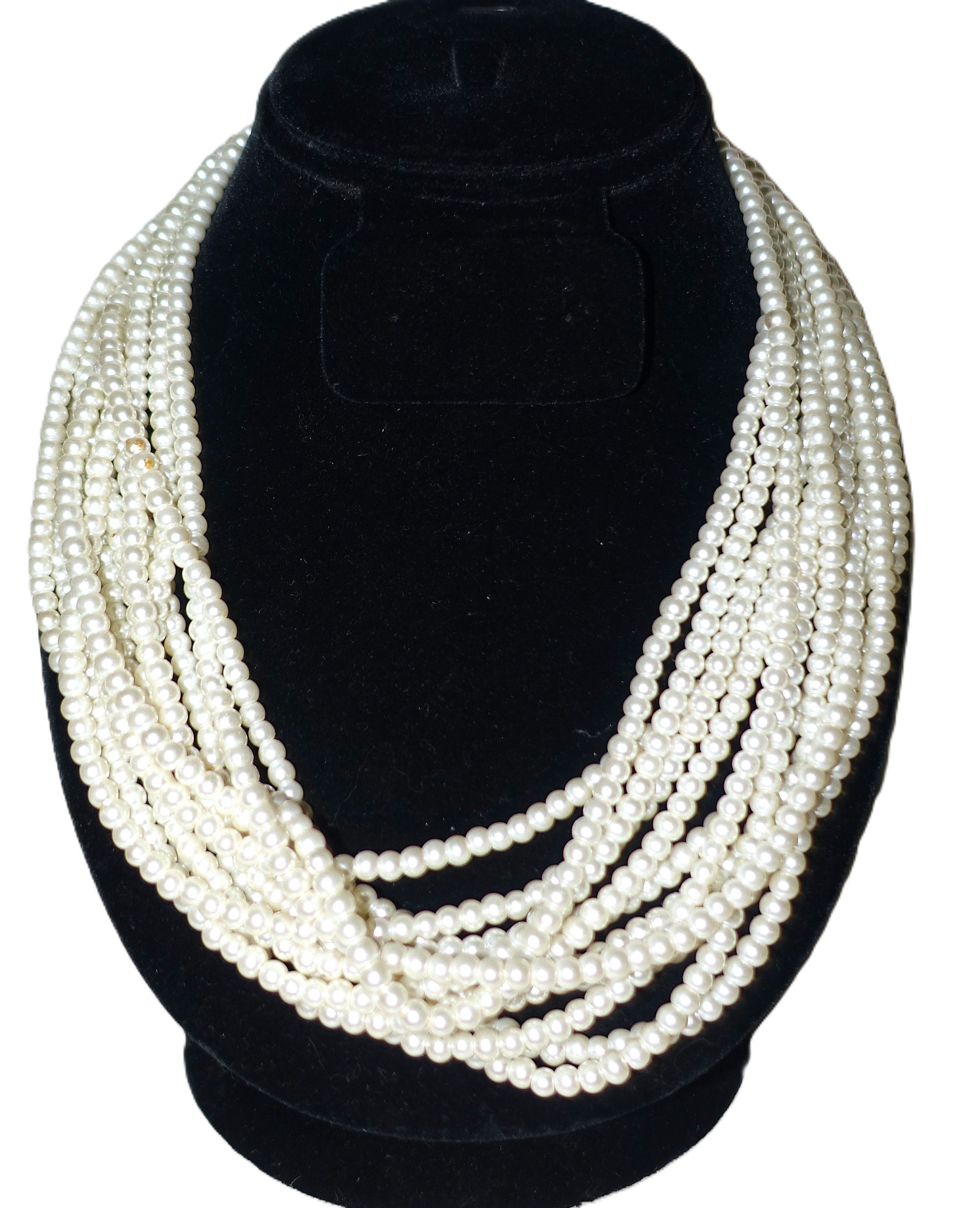 Vintage Gold Tone Faux Pearl Multi Strand Choker Necklace Size ONE SIZE - 2 Thumbnail