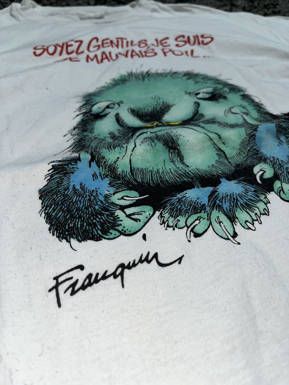 Hanes Vintage 80s Andre Franquin "Soyez Gentils" Monster T-Shirt Size US XL / EU 56 / 4 - 3 Thumbnail