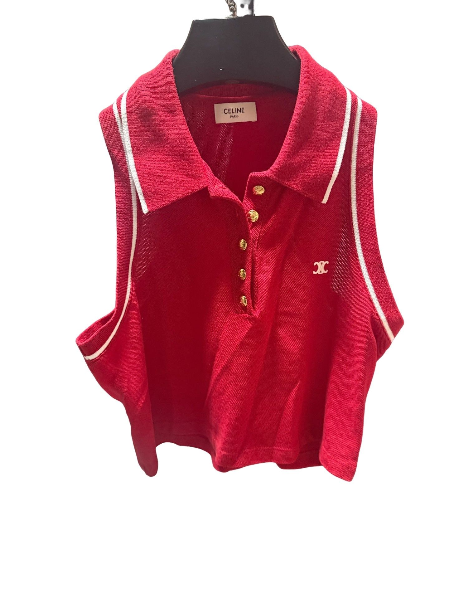 Celine CELINE Triomphe Logo Sleeveless Polo Size S Size S / US 4 / IT 40 - 1 Thumbnail