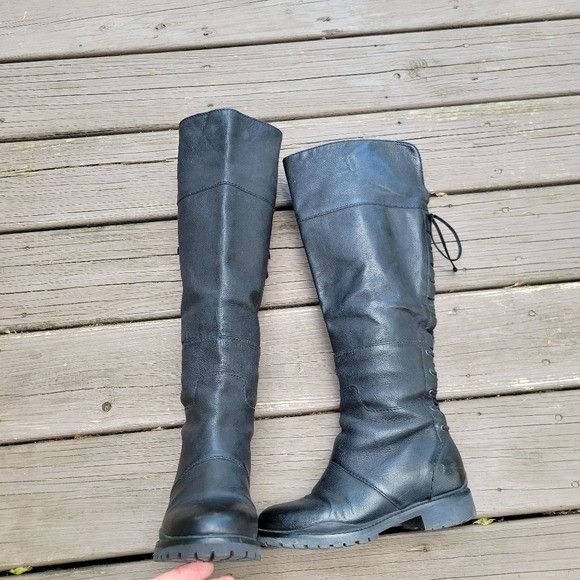 Nine West Mavira Black Leather Over The Knee OTK Equestrian