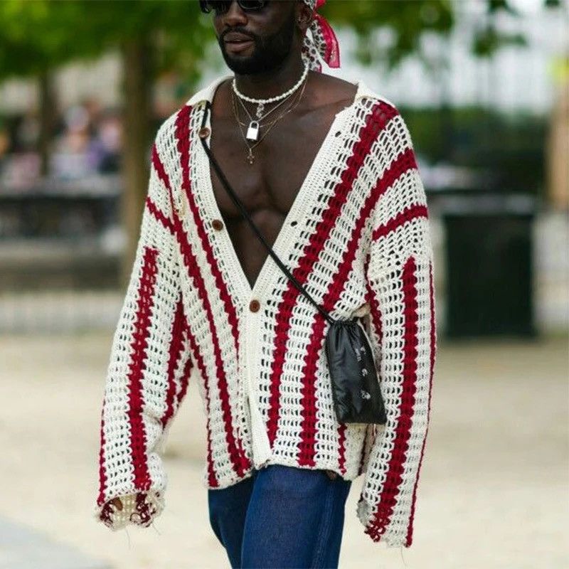 Japanese Brand × Vintage Knit Striped Jacquard Cardigan y2k 90’s retro style Size US L / EU 52-54 / 3 - 7 Thumbnail