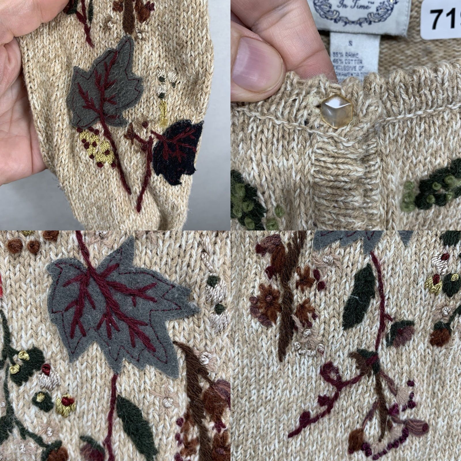 Vintage VINTAGE Women's Small Cardigan Sweater Bohemian Autumn Leaves 90s Flower Knit Chunky Fall Womens Size S / US 4 / IT 40 - 8 Thumbnail