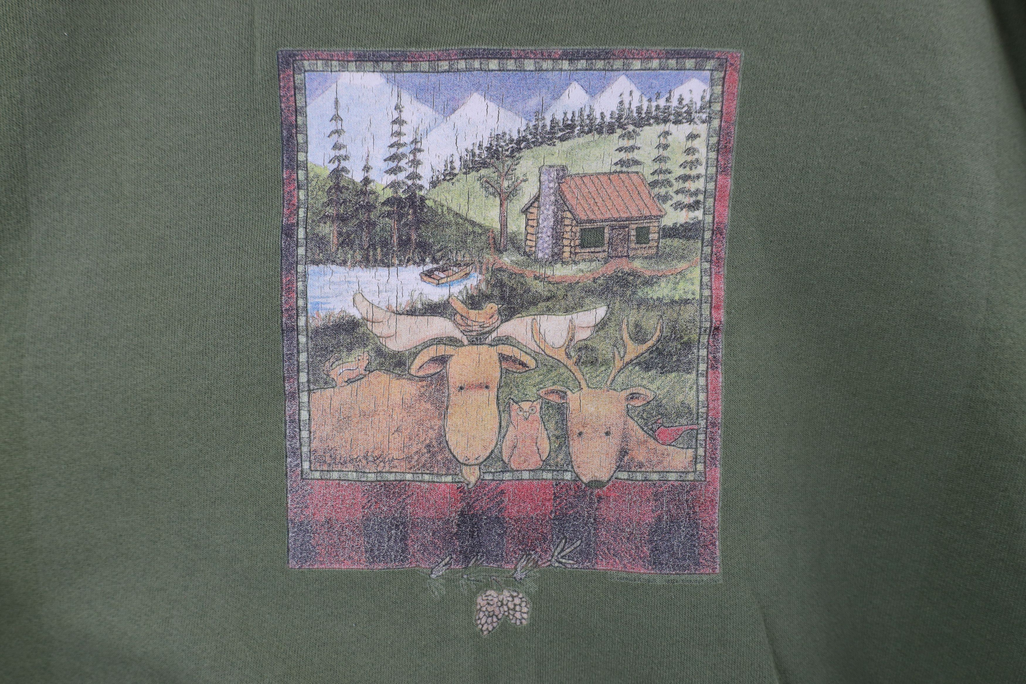 Vintage Vintage 90s Streetwear Nature Deer Cabin Woods Sweatshirt Size XXL / US 16-18 / IT 52-54 - 4 Thumbnail