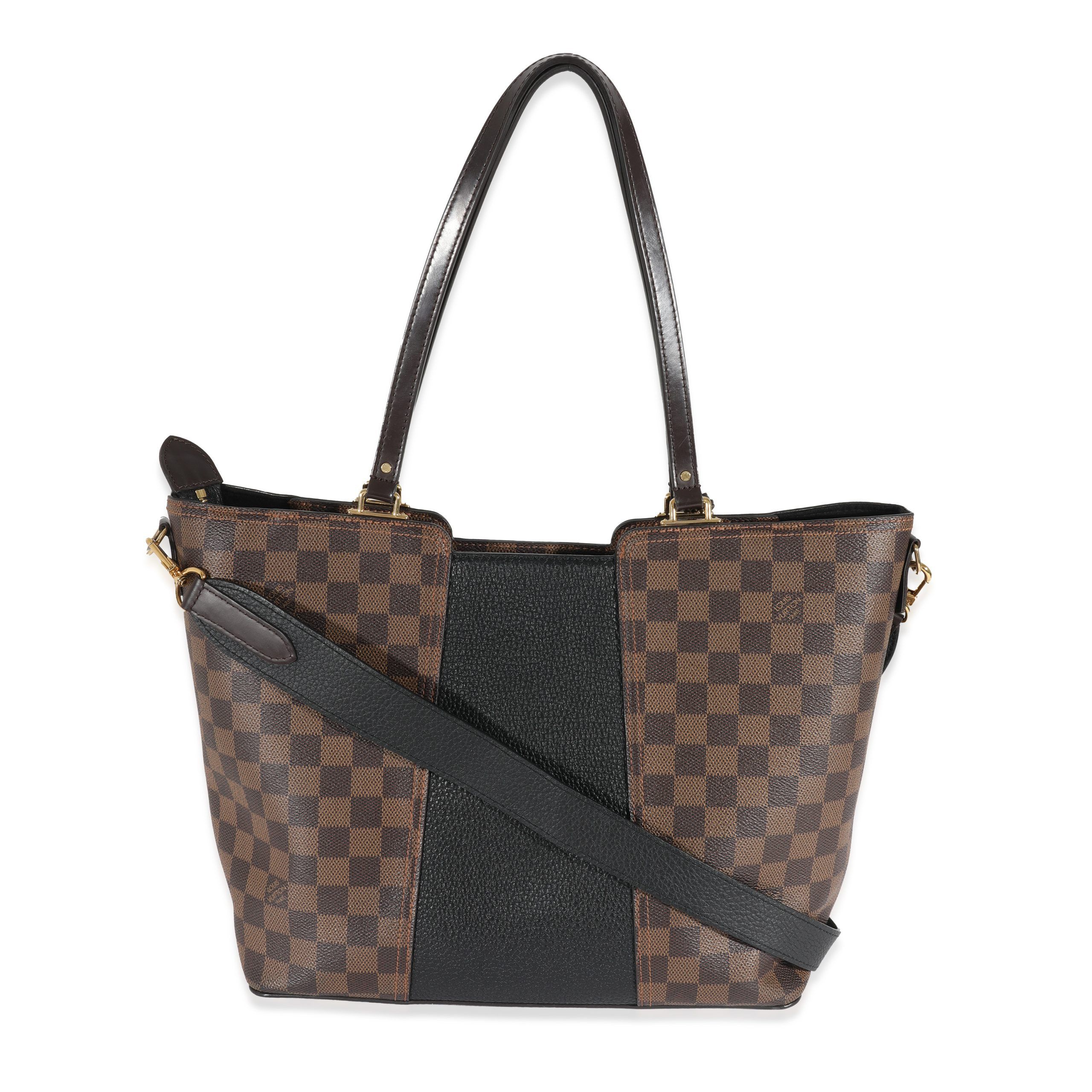image of Louis Vuitton Canvas Damier Ebene Taurillon Jersey Tote in Brown, Women's