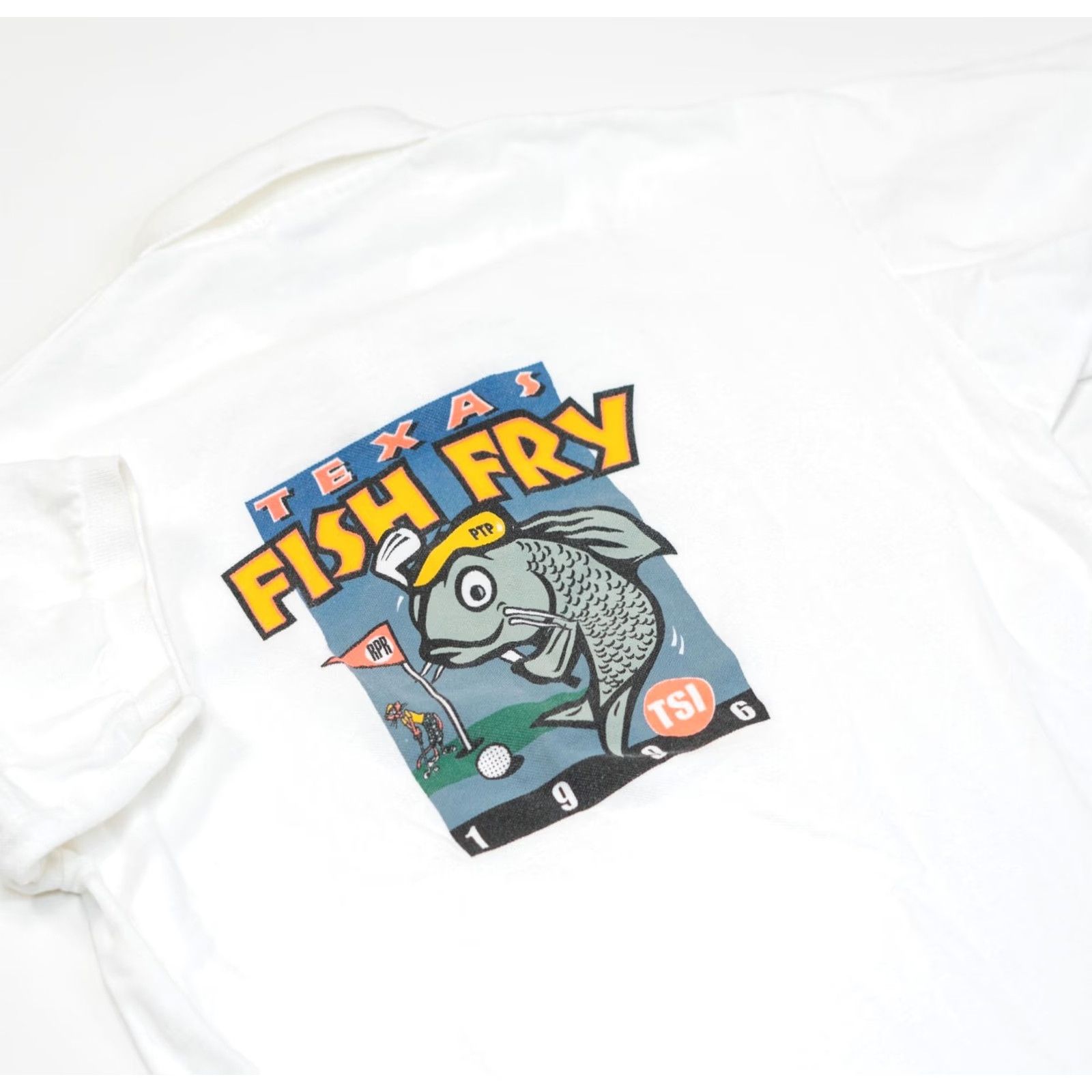 Vintage VINTAGE Cotton Deluxe Fish Fry Polo Golf T-Shirt Men XL White Texas Pink Panther TSI Shirt Mens XL White Cotton Deluxe Fish Fry Polo Golf T-Shirt Size US XL / EU 56 / 4 - 4 Thumbnail
