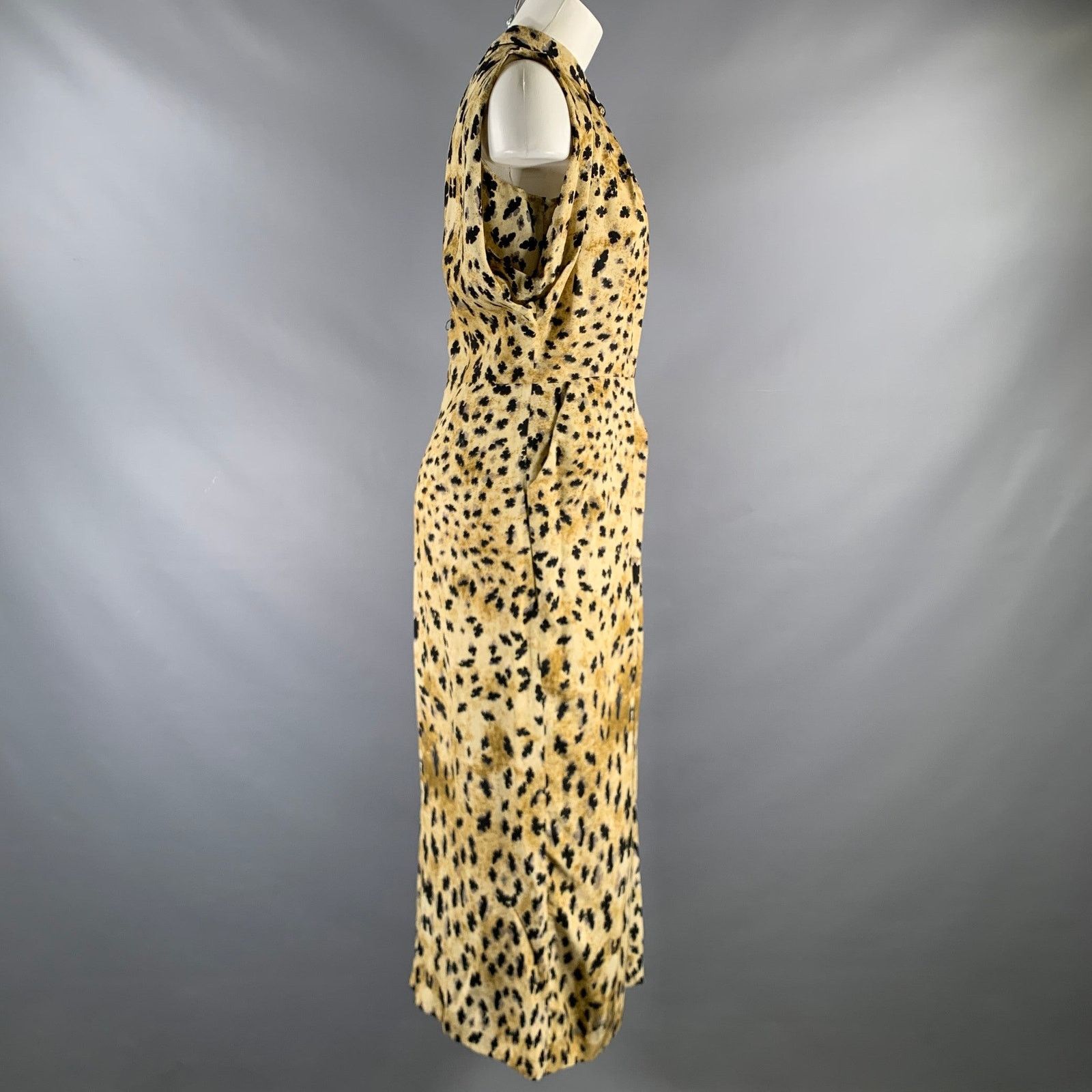 Prada PRADA Beige Black Viscose Abstract Drape-shoulder Long Dress Size M / US 6-8 / IT 42-44 - 3 Thumbnail