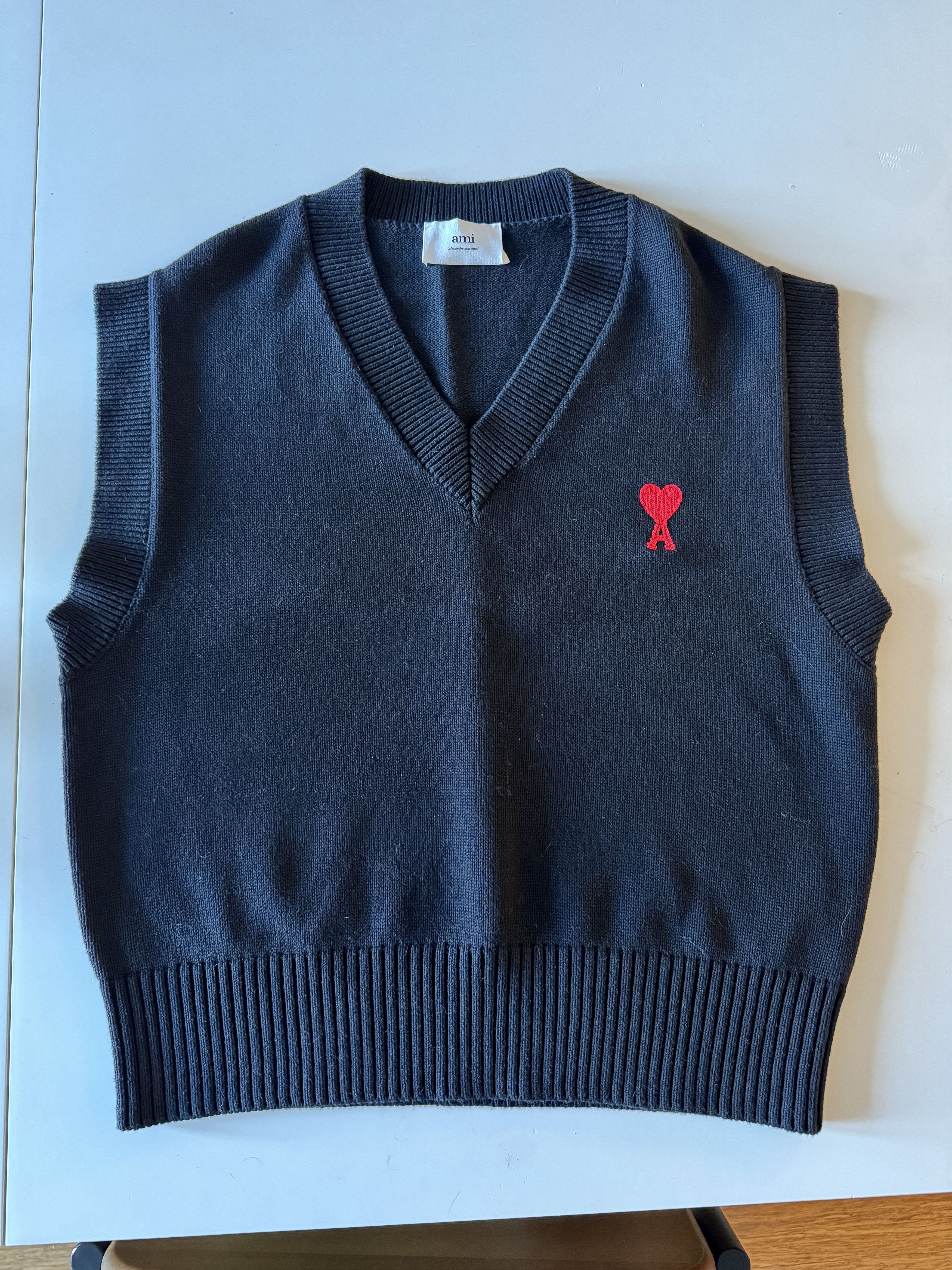 image of Ami De Coeur Embroidered Sleeveless Sweater in Black, Men's (Size Large)