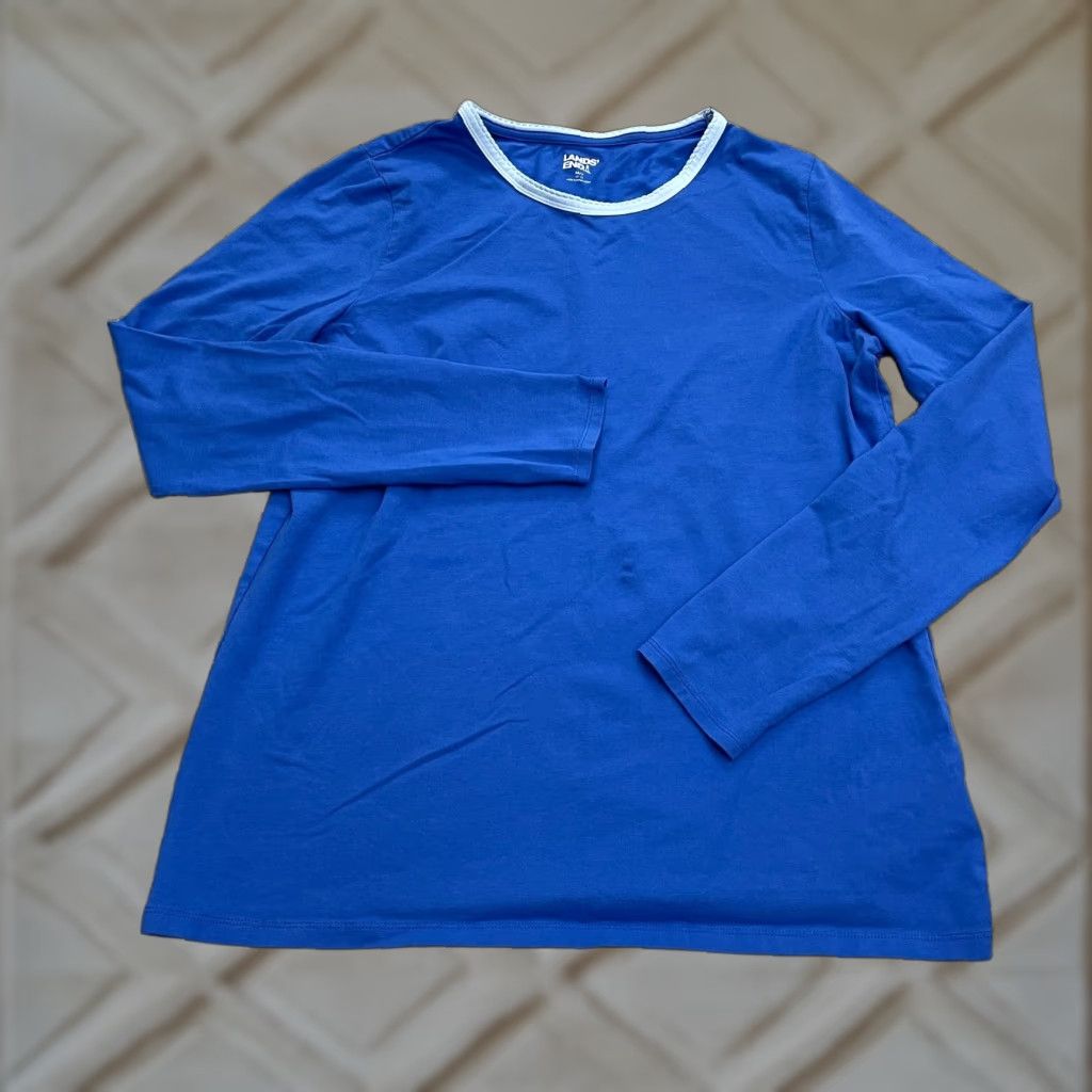 Lands' End Lands' End Womens Pajama Top Crew Neck Long Sleeve M Tall Royal Blue Cotton Spandex Casual Size M / US 6-8 / IT 42-44 - 1 Thumbnail