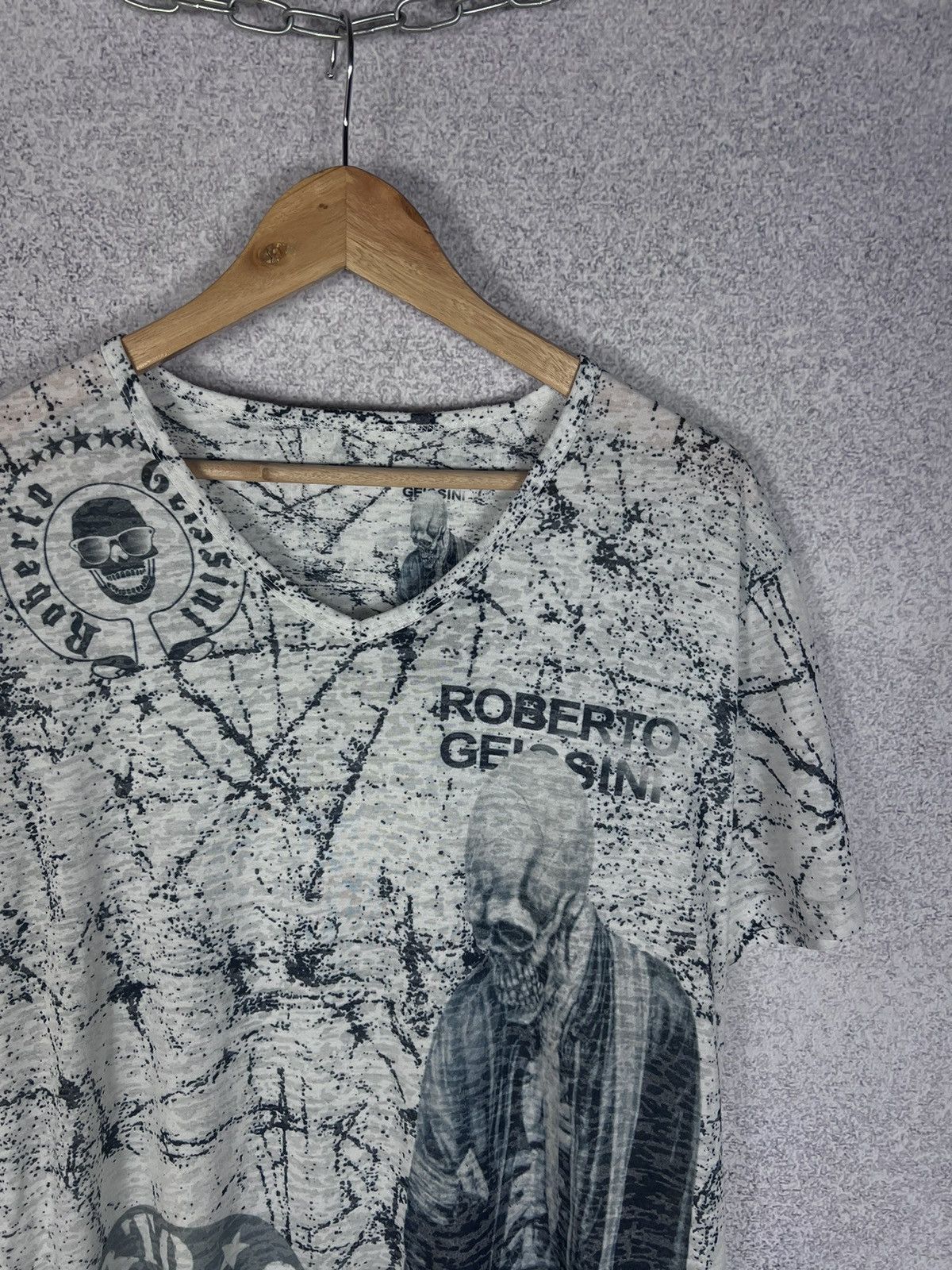 Designer Vintage Roberto Geissini American Skull T-Shirt Cowboy Tee Size US XL / EU 56 / 4 - 2 Thumbnail