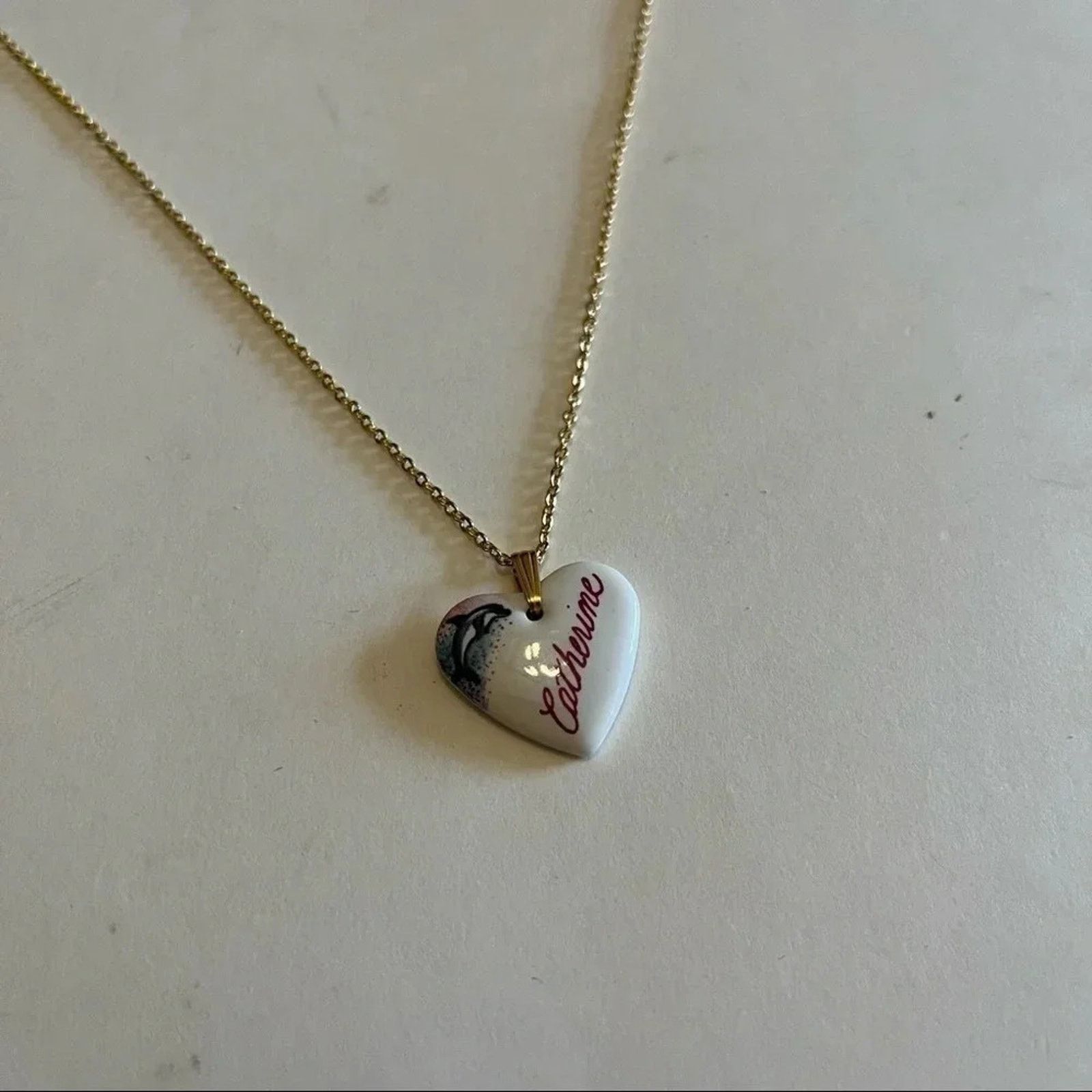 Other Name Necklace Catherine Dolphin Heart Ceramic Gold Tone Size ONE SIZE - 2 Thumbnail