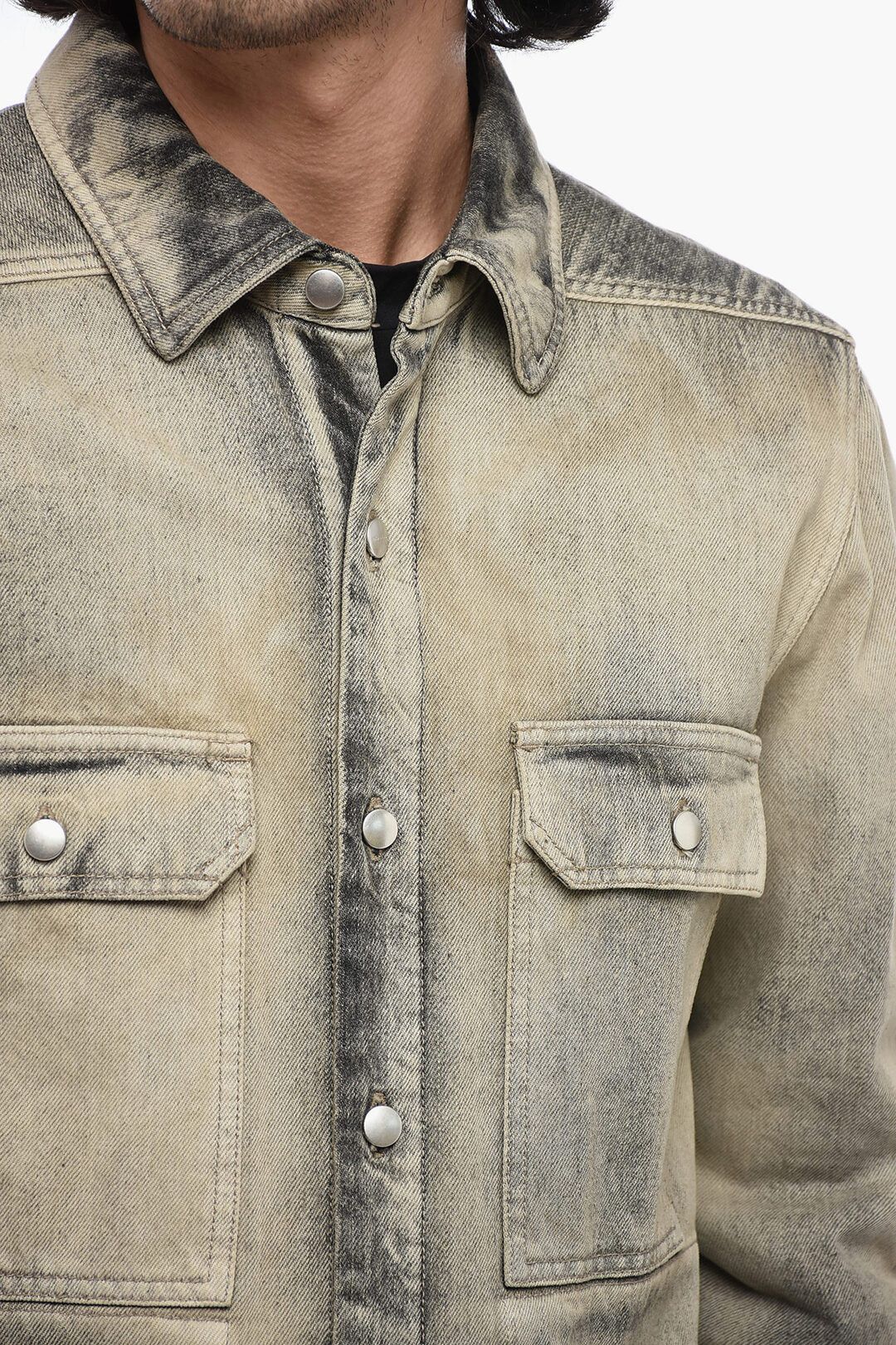 Rick Owens og1mm1025 Distressed Denim Overshirt in Grey Size US M / EU 48-50 / 2 - 4 Thumbnail