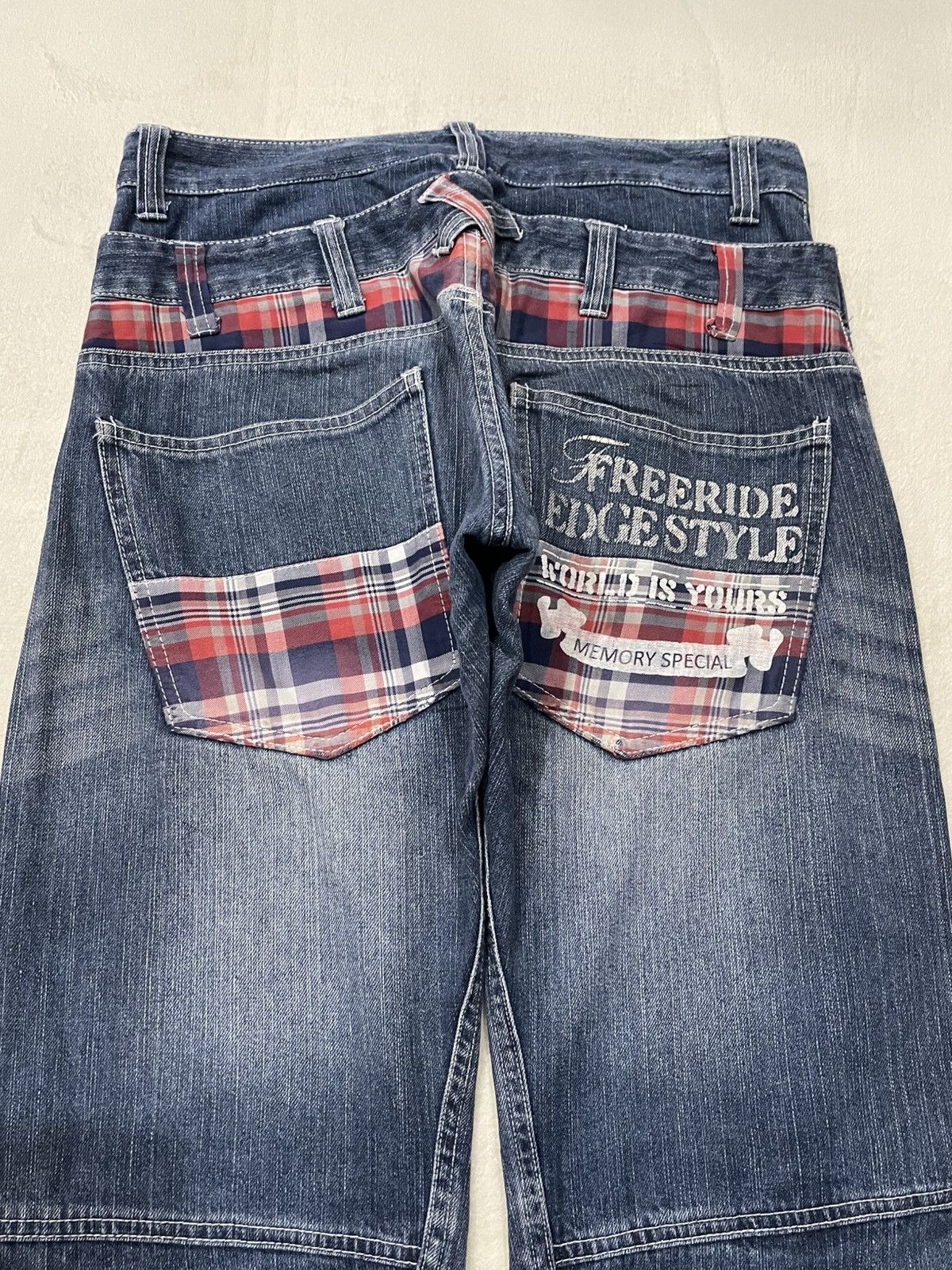 Japanese Brand Vintage Memory Special Double Waist Faded Dark Blue Jeans Size US 32 / EU 48 - 12 Thumbnail