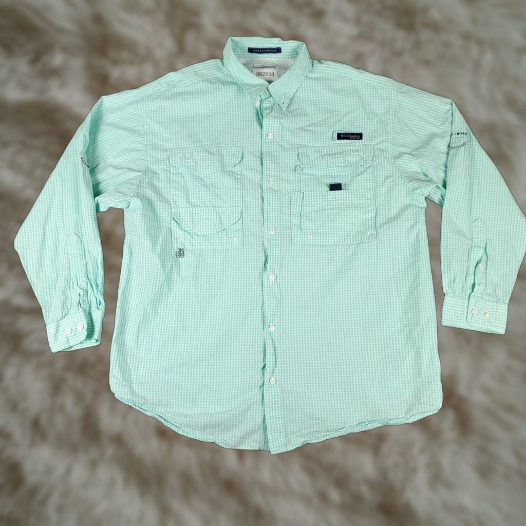 Vintage Columbia Shirt Mens Large Turquoise Check Vented Fishing Button Up Long Sleeve Size US L / EU 52-54 / 3 - 1 Thumbnail