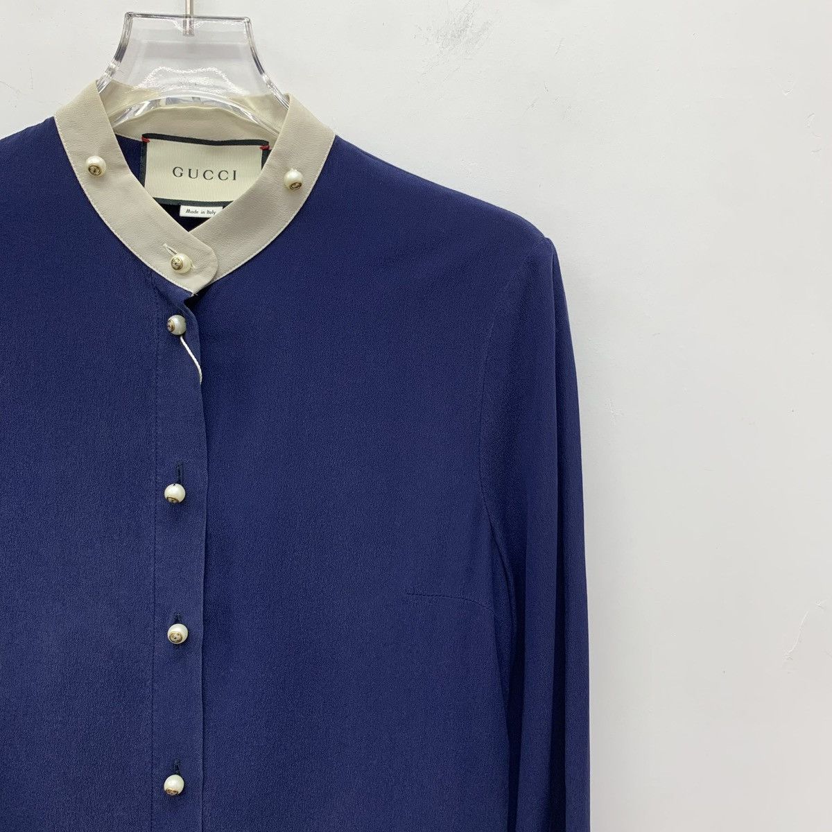 Gucci Gucci Dark Blue Lace Detail Silk Long Sleeve Shirt K26WX Size M / US 6-8 / IT 42-44 - 3 Thumbnail