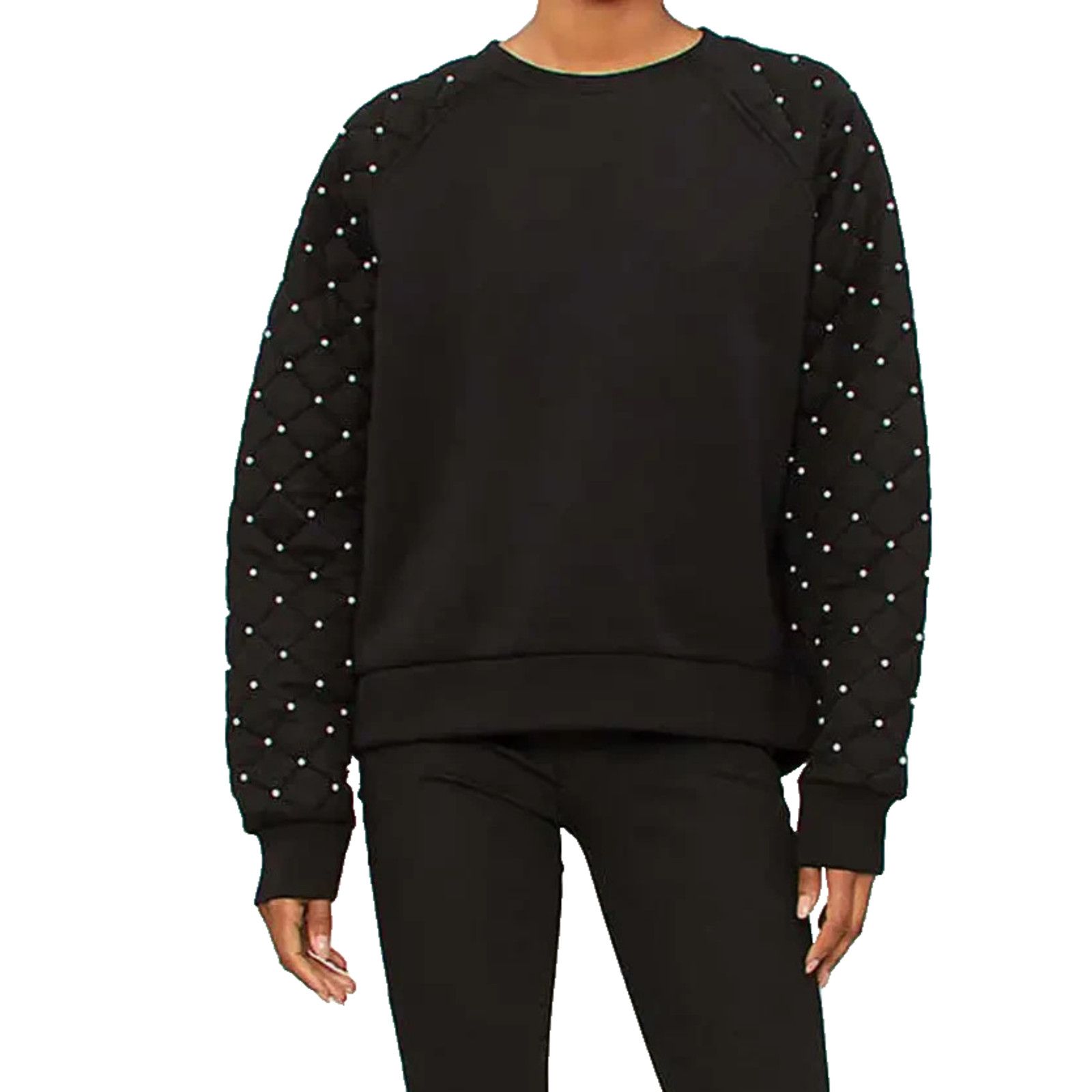Maje MAJE Viscose Knit Quilted Pearl Decorated Sleeves Sweater 1 Size S / US 4 / IT 40 - 2 Thumbnail