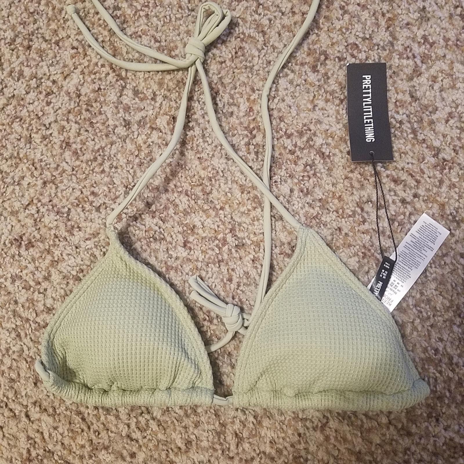 Designer NWT PrettyLittleThing Sage Green Bikini Top Size 10 Size ONE SIZE - 1 Preview
