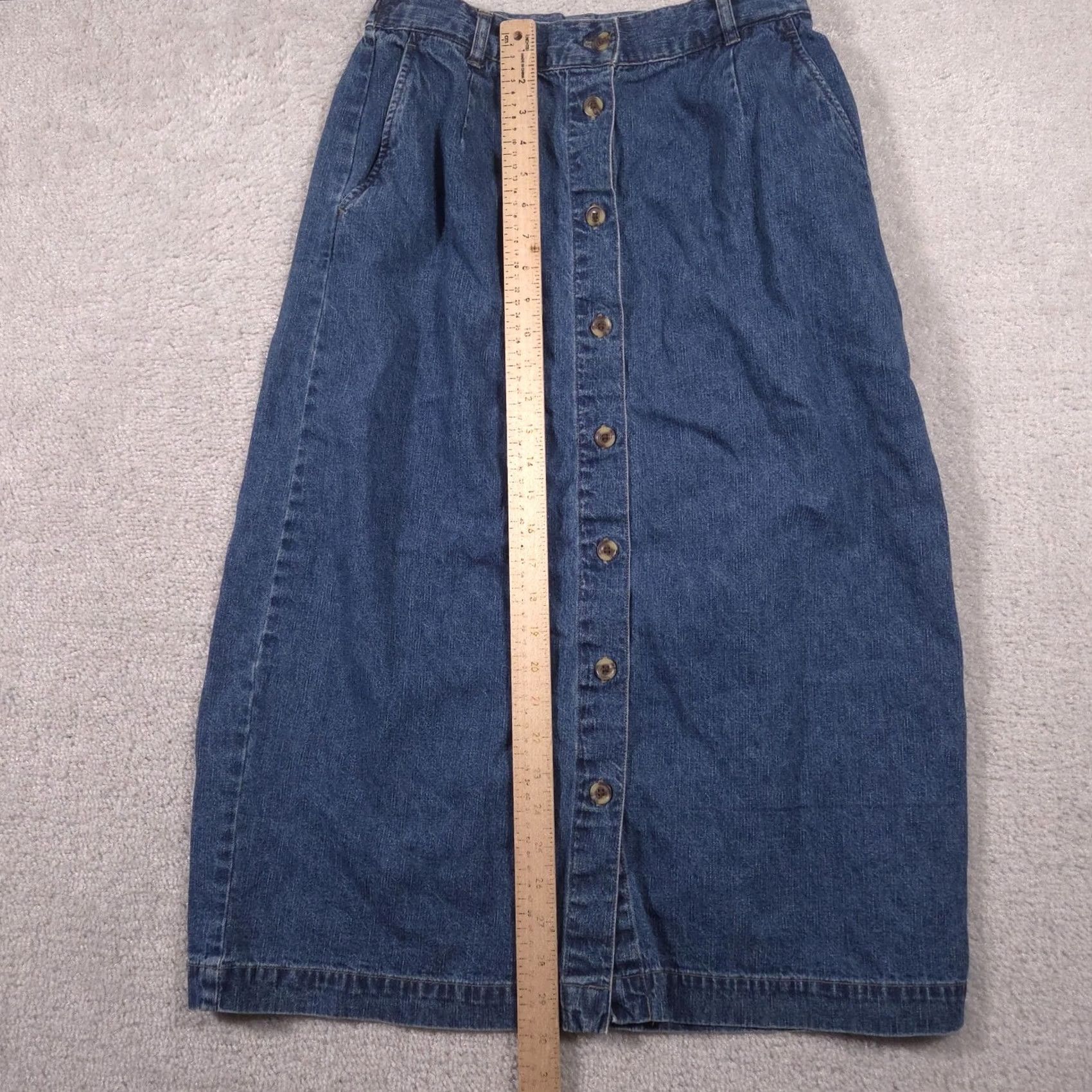 Denime VINTAGE? No. Cabin Creek Skirt Womens 12P Blue Denim Button Front Elastic Waist Midi Pockets Size 34" / US 12 / IT 48 - 7 Thumbnail
