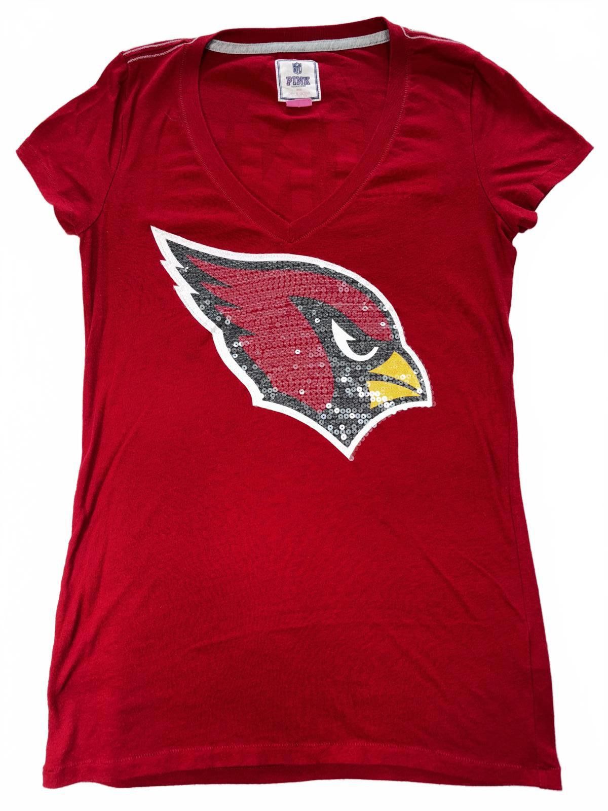 Designer Arizona Cardinals Women's V-Neck Tee - Red with Sequins Size ONE SIZE - 1 Thumbnail