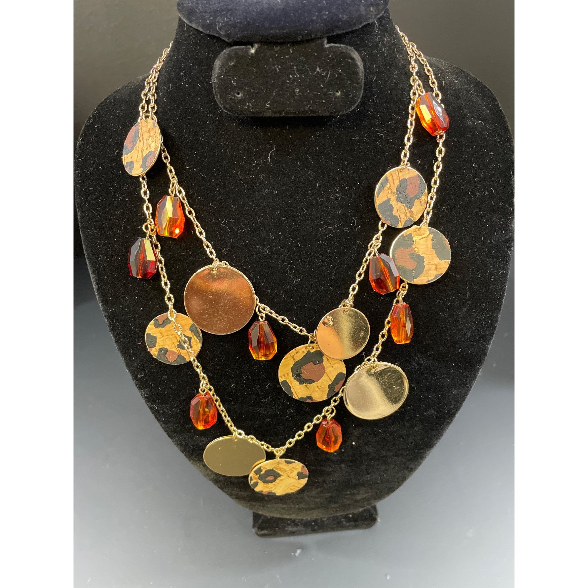 Other Women's Double Layered Gold tone & Leopard Design Necklace 2 Size ONE SIZE - 2 Thumbnail