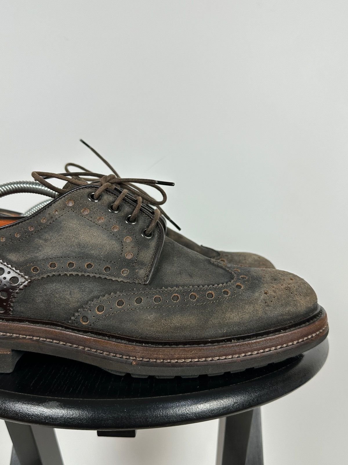 Santoni Santoni Wingtip Brogue Brown Suede Leather Shoes Size US 9.5 / EU 42-43 - 17 Thumbnail