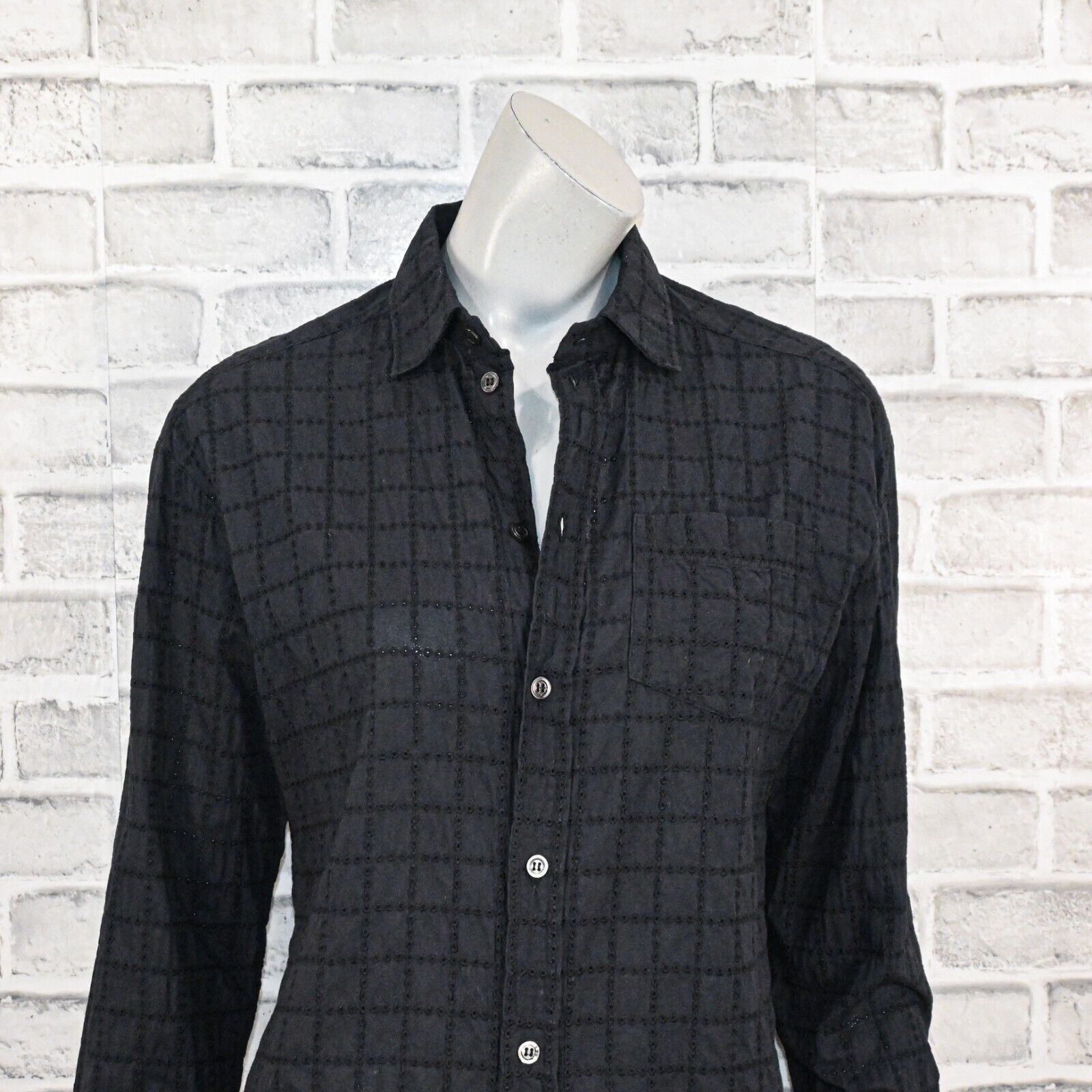 Tomas Maier Tomas Maier Eyelet Grid Check Button up Shirt in Black Size XS / US 0-2 / IT 36-38 - 9 Thumbnail