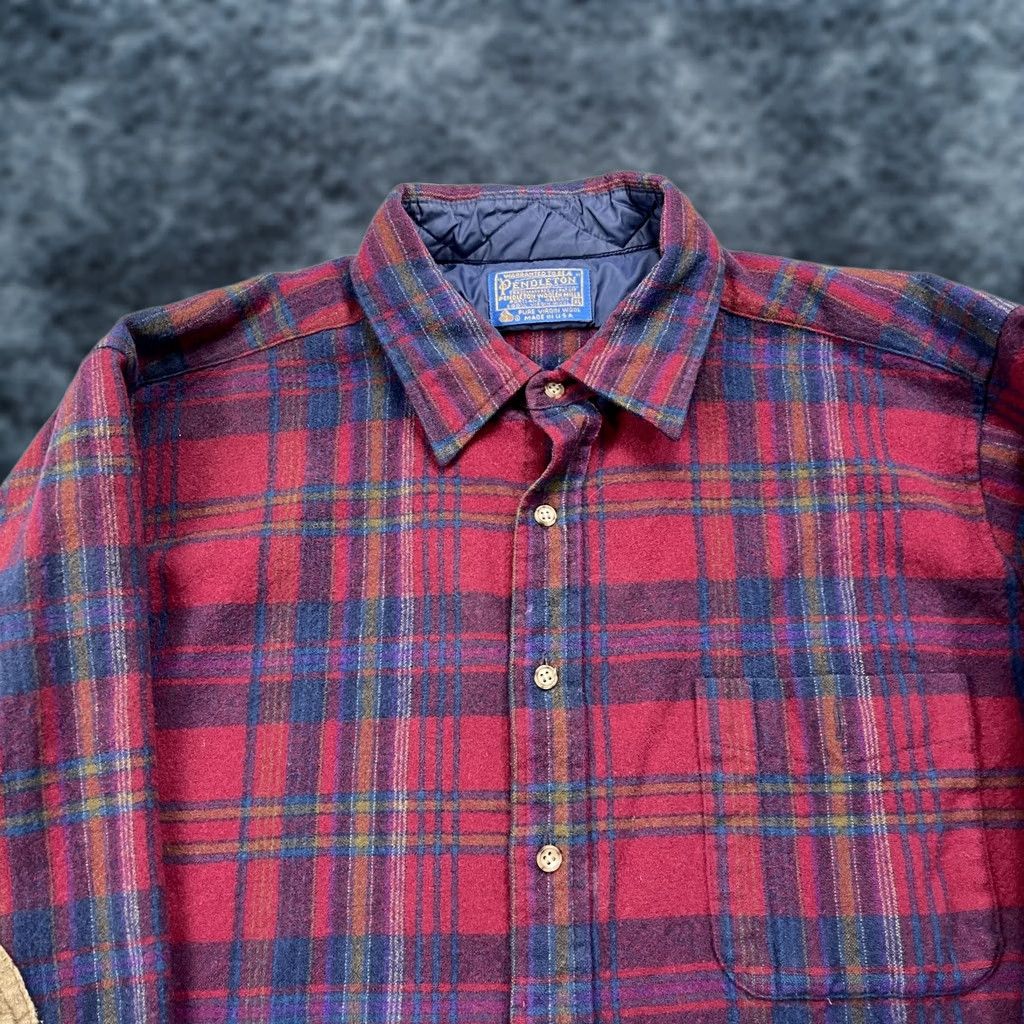 Pendleton VINTAGE Pendleton Shirt Mens XL Red Blue Elbow Patch Wool Flannel Plaid USA 70s Size US XL / EU 56 / 4 - 1 Thumbnail
