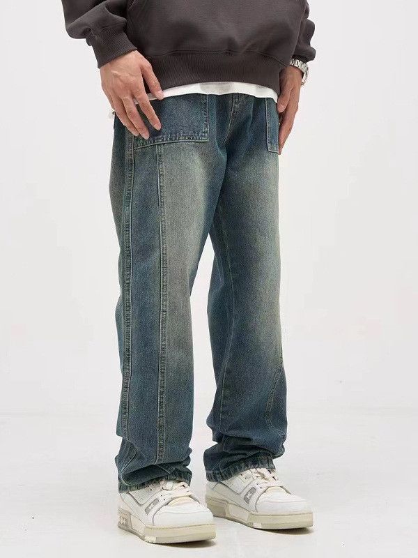 Jean Retro washed distressed men's loose casual patchwork jeans Size US 32 / EU 48 - 3 Thumbnail