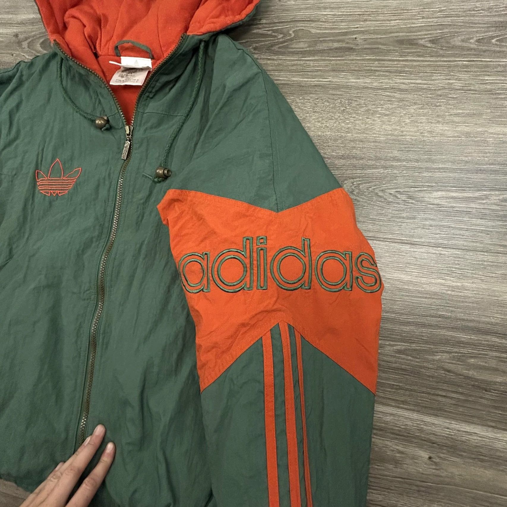 Adidas VINTAGE adidas Jacket Mens M Green Orange Hooded Full Zip Trefoil Lined 80s Size US M / EU 48-50 / 2 - 3 Thumbnail