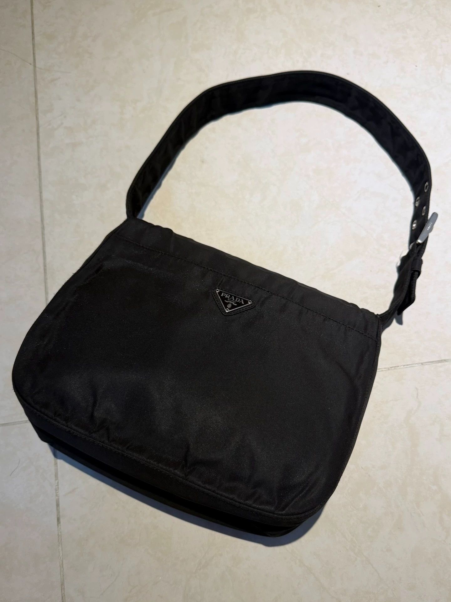 Prada Prada Tactical Logo Rivet Nylon Shoulder Bag Black Unisex Size ONE SIZE - 1 Thumbnail