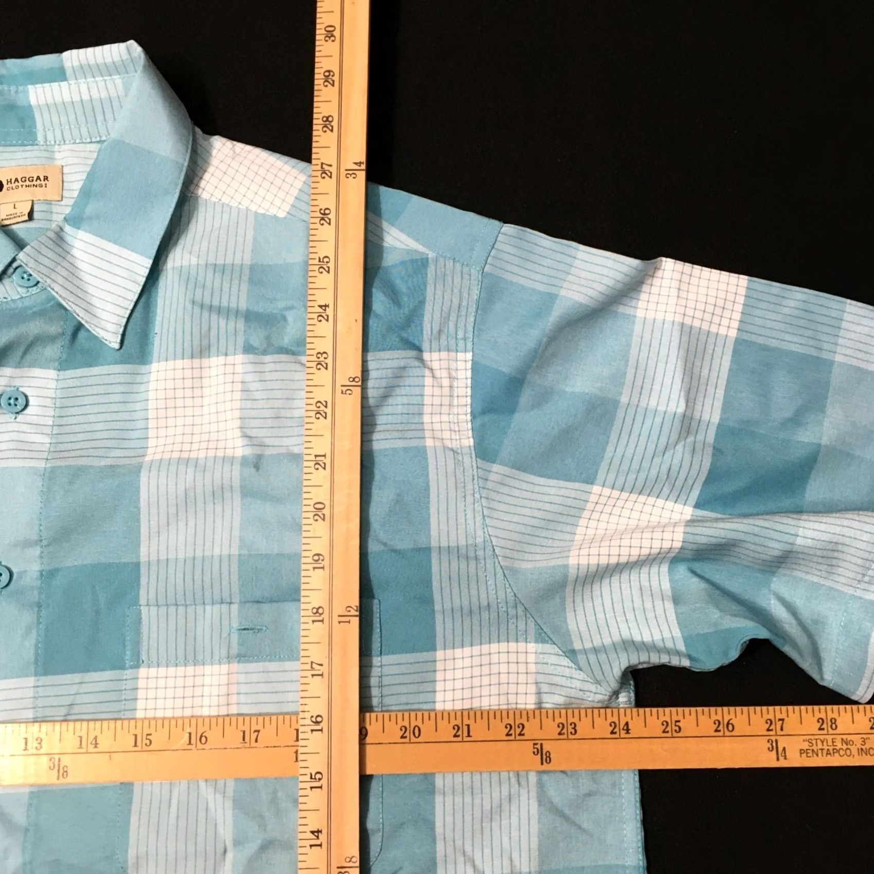 Haggar Haggar Shirt Short Sleeve Button-Down Pocket LIGHT Blue Plaid Large Men's Button-Up Casual Everyday Comfort Regular Fit Size US L / EU 52-54 / 3 - 7 Thumbnail