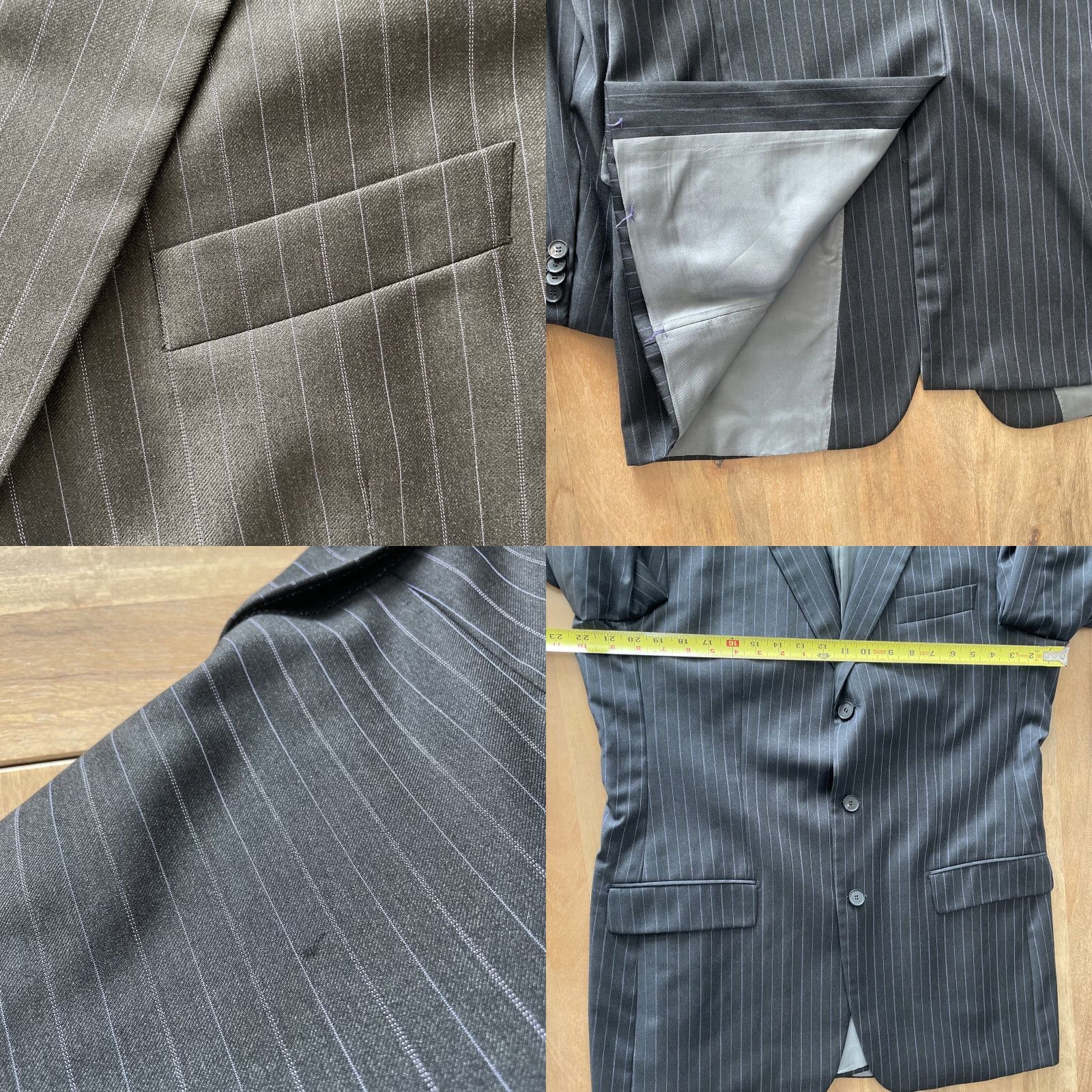 Hugo Boss VINTAGE Hugo Boss Blazer Mens 42L Gray Pinstripe Wool 3-Button Single-Breasted Notch Lapel Long Coat Jacket Front Jacket Size 42R - 8 Thumbnail