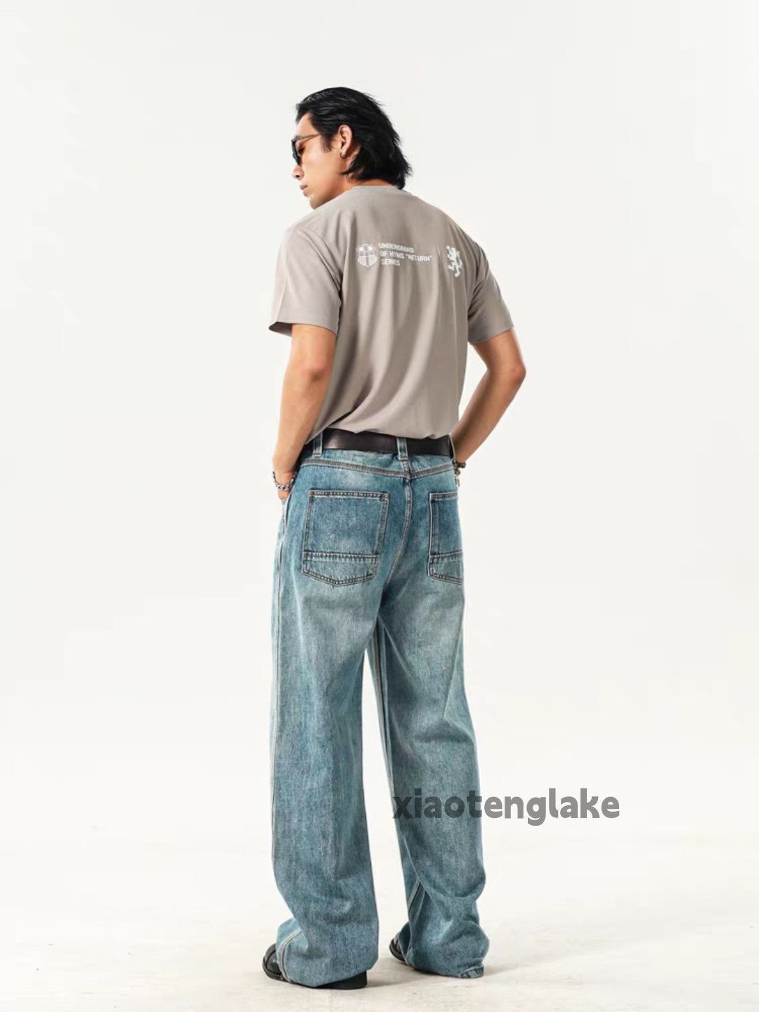 Jean Unisex washed faded loose baggy hiphop cargo jeans Size US 40 / EU 56 - 4 Thumbnail