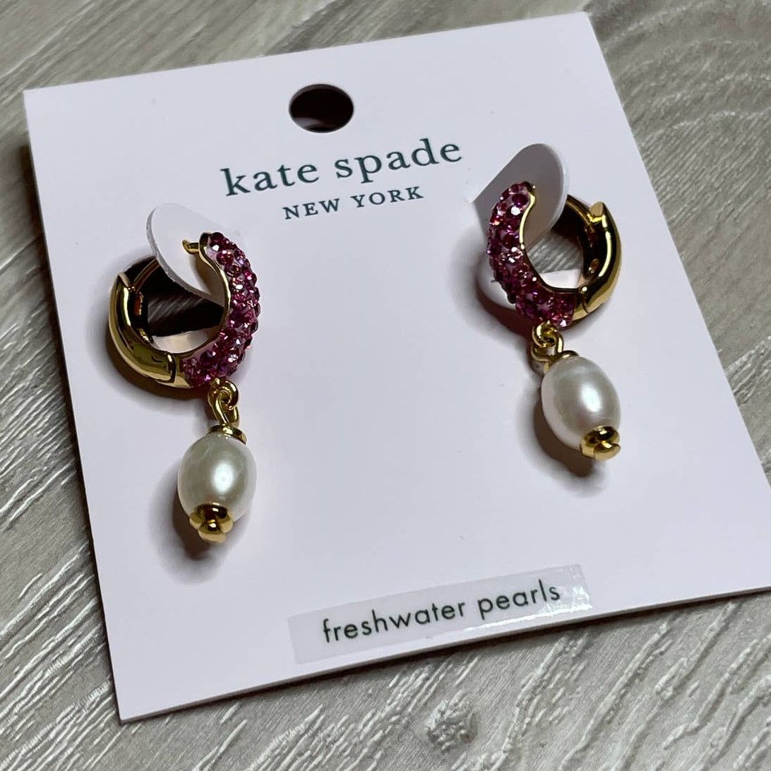 Kate Spade Kate Spade Freshwater Pearl Pave Power Huggies Earrings Size ONE SIZE - 3 Thumbnail